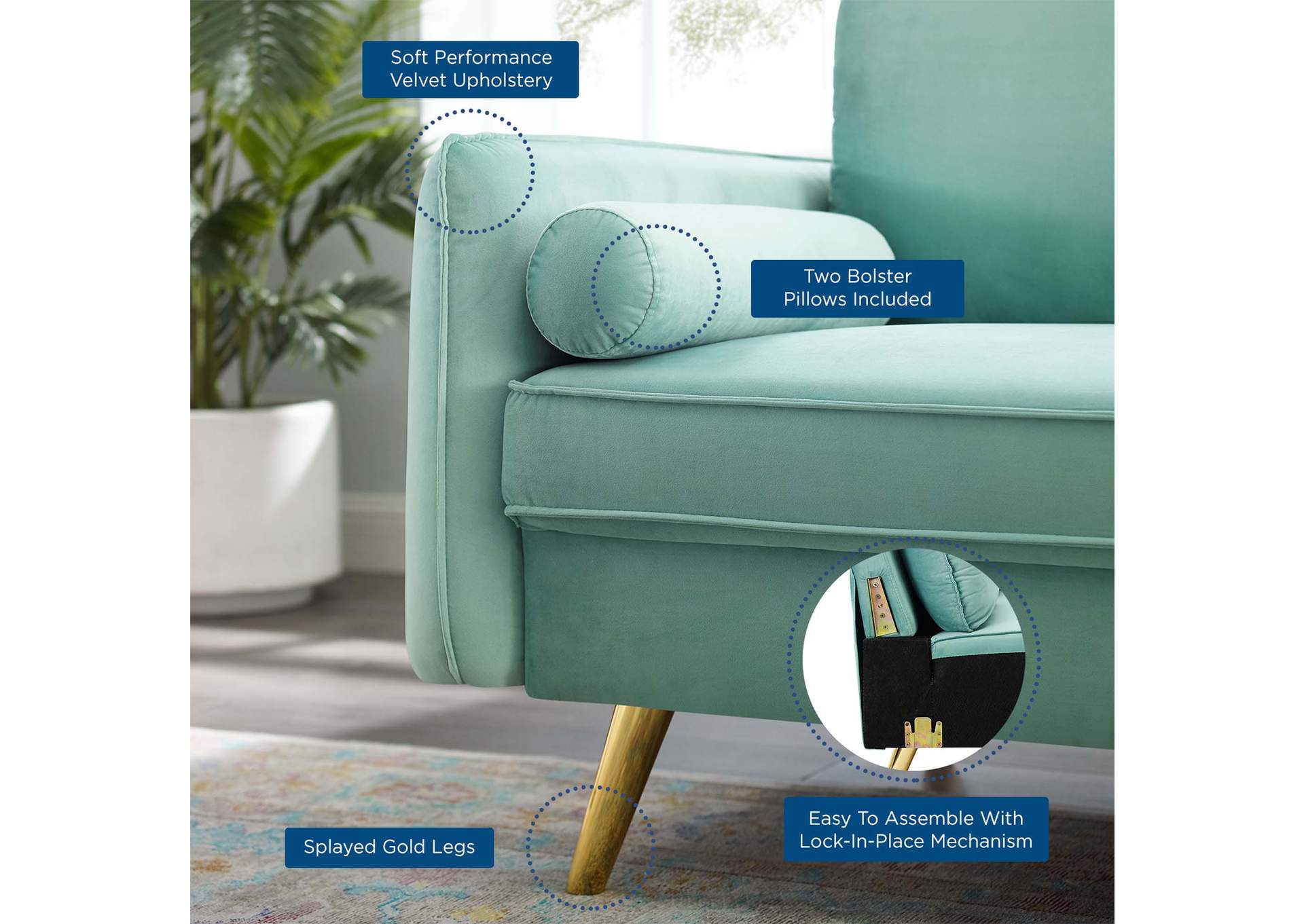 Mint Revive Performance Velvet Sofa,Modway