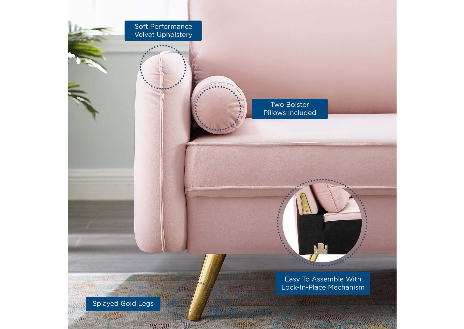 Pink Revive Performance Velvet Sofa,Modway