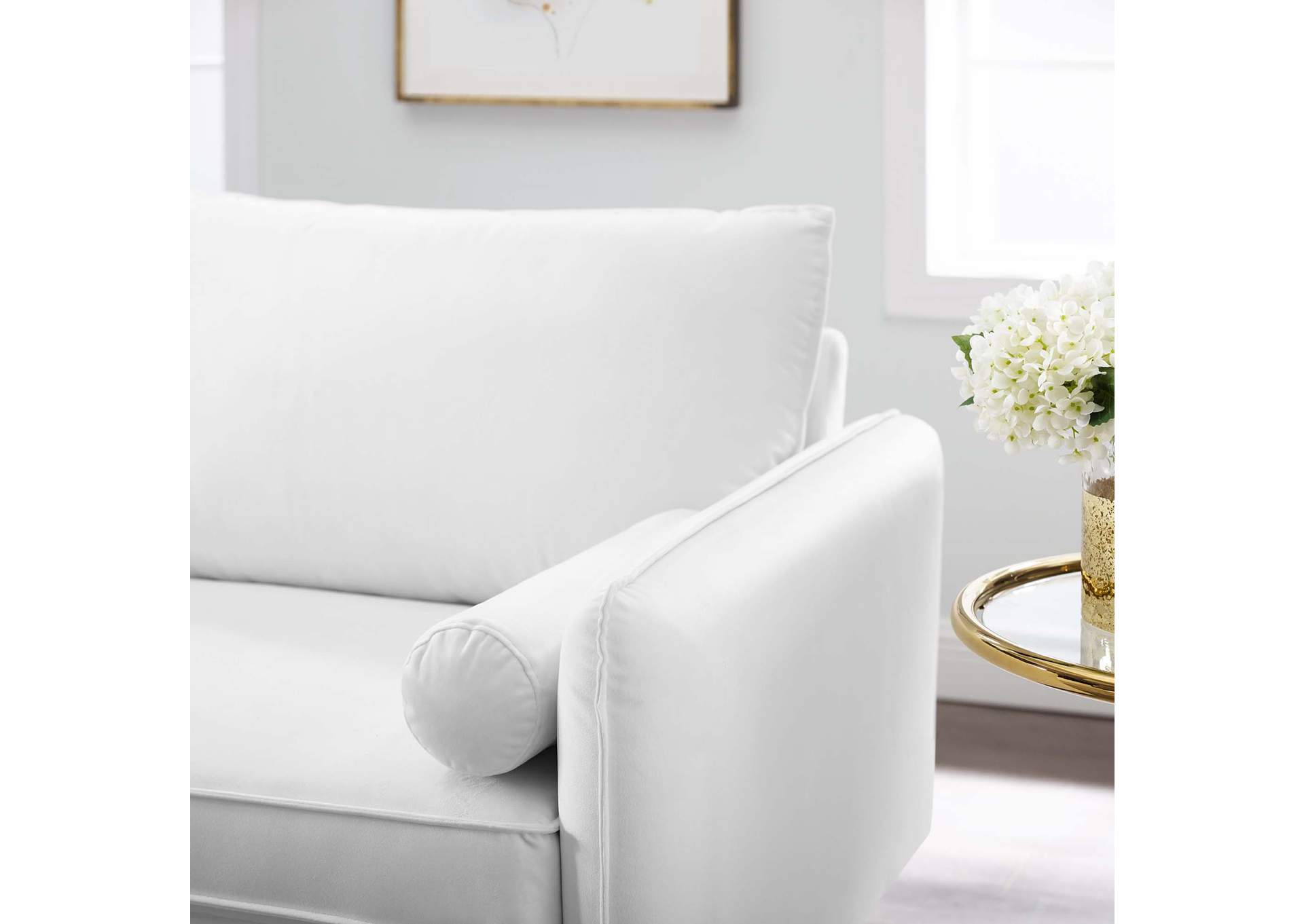 White Revive Performance Velvet Sofa,Modway