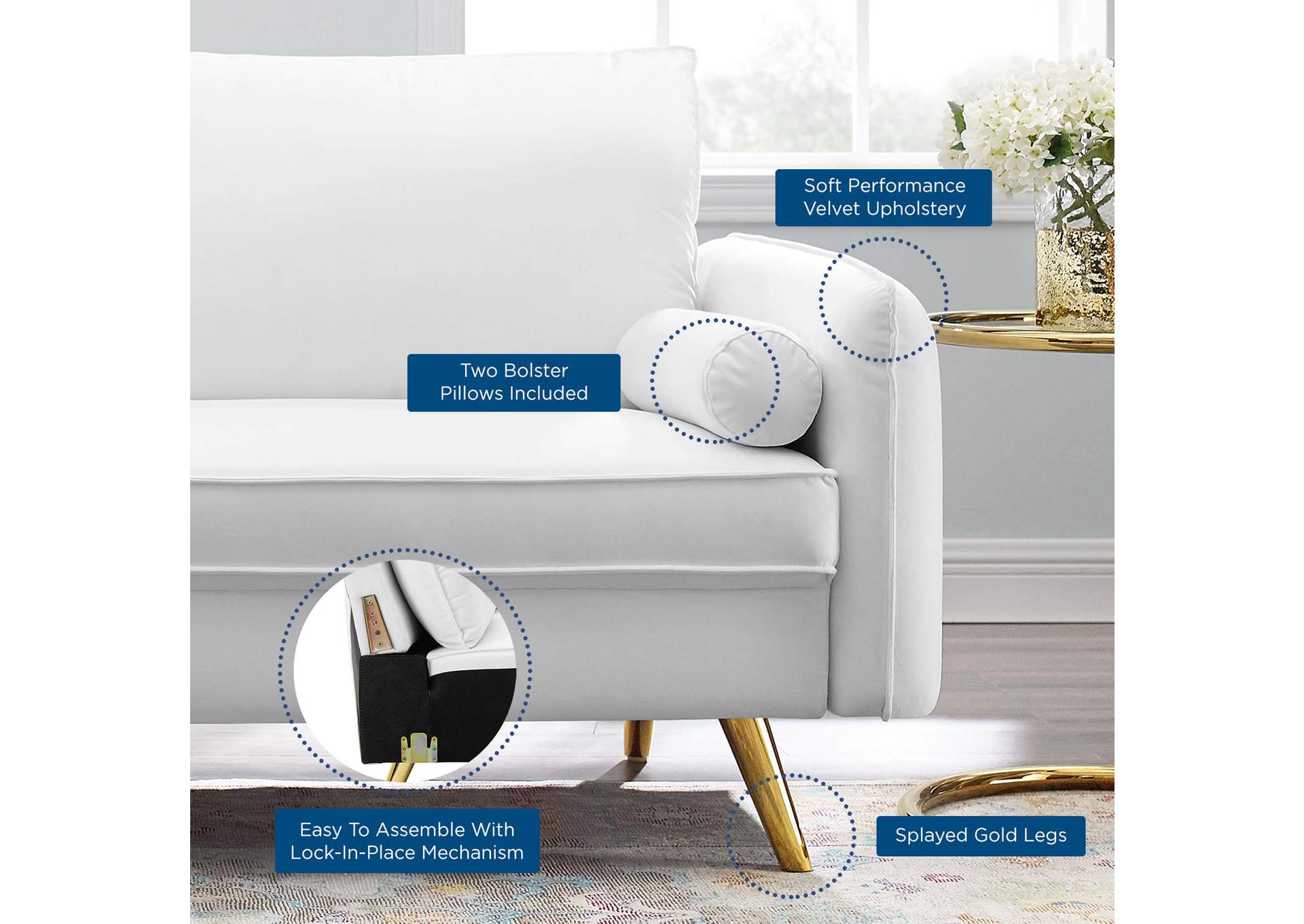 White Revive Performance Velvet Sofa,Modway