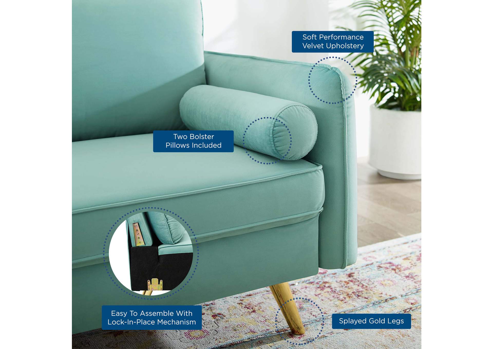 Mint Revive Performance Velvet Loveseat,Modway