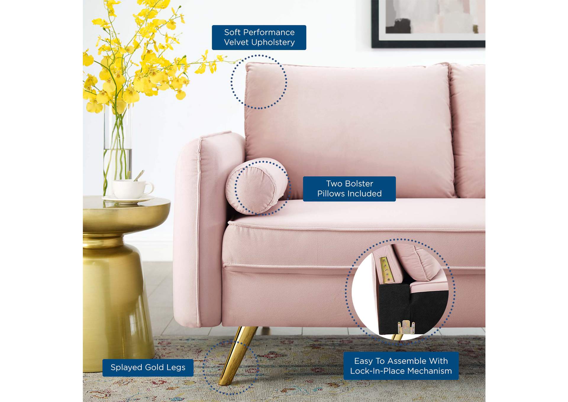Pink Revive Performance Velvet Loveseat,Modway