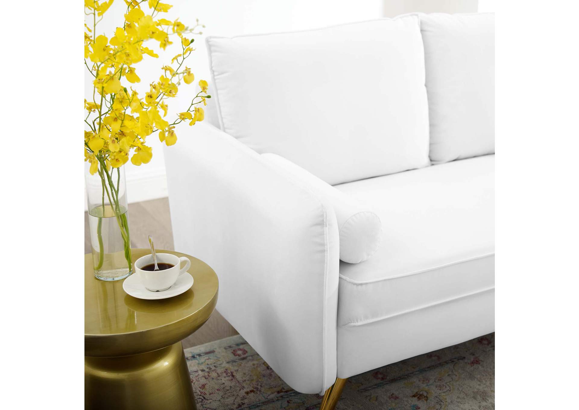 White Revive Performance Velvet Loveseat,Modway