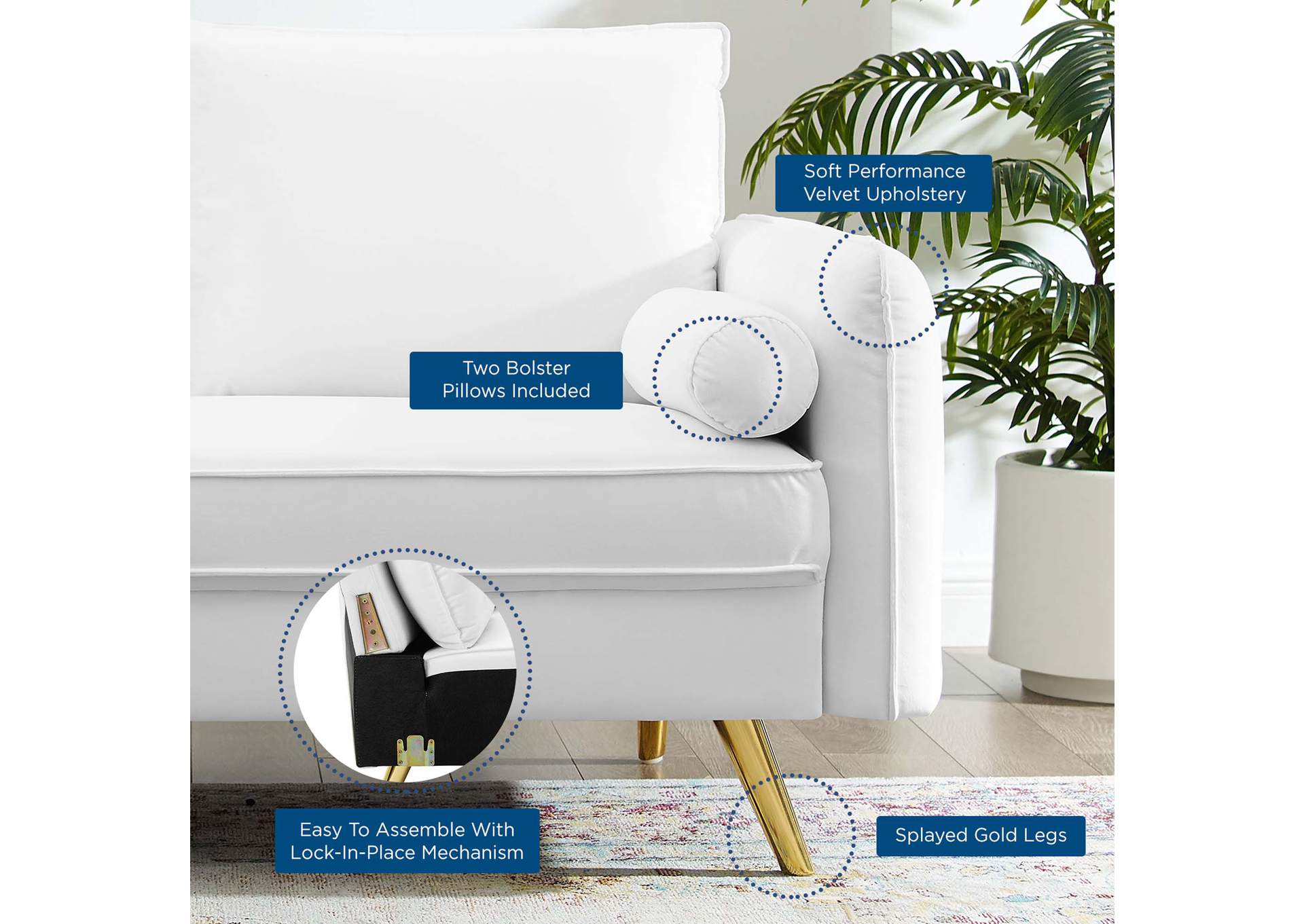 White Revive Performance Velvet Loveseat,Modway