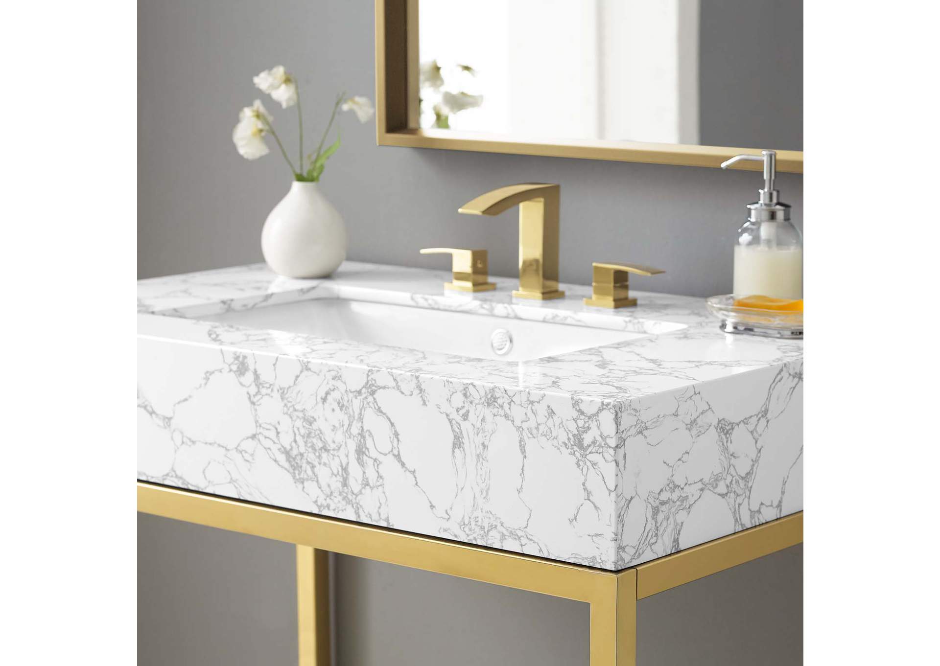 Gold White Kingsley 36" Gold Stainless Steel Bathroom Vanity,Modway