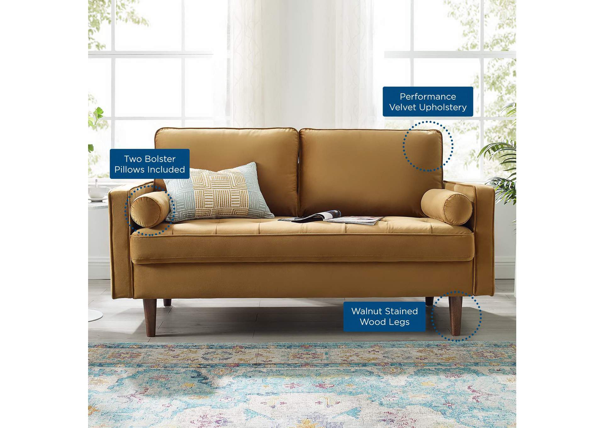 Cognac Valour Performance Velvet Loveseat,Modway