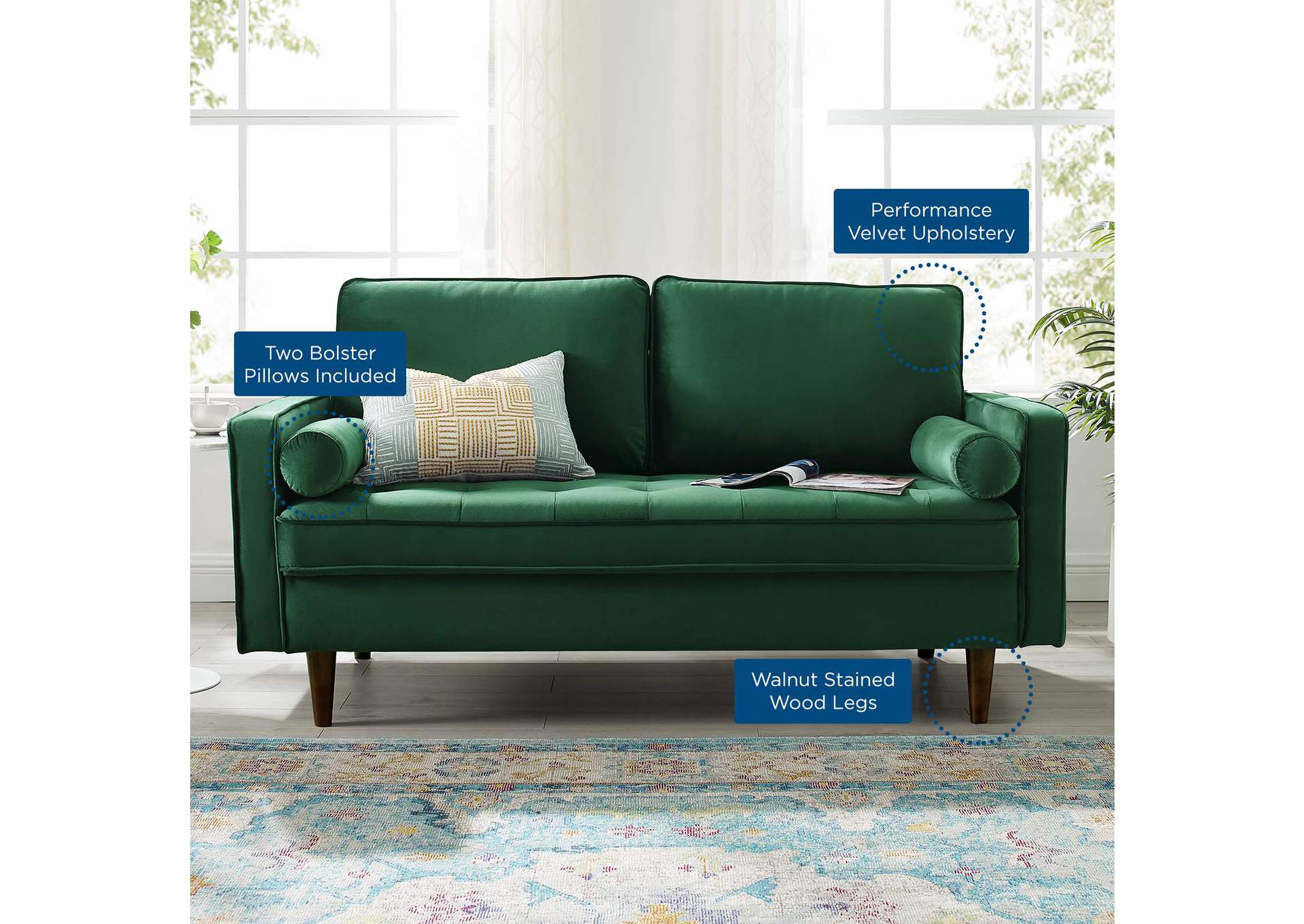 Green Valour Performance Velvet Loveseat,Modway