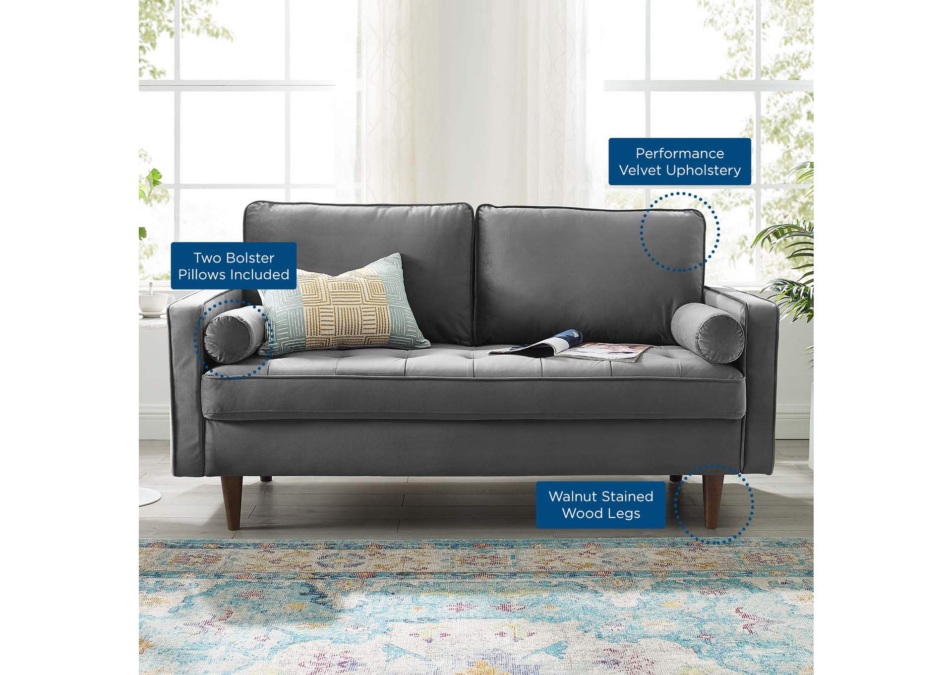 Gray Valour Performance Velvet Loveseat,Modway