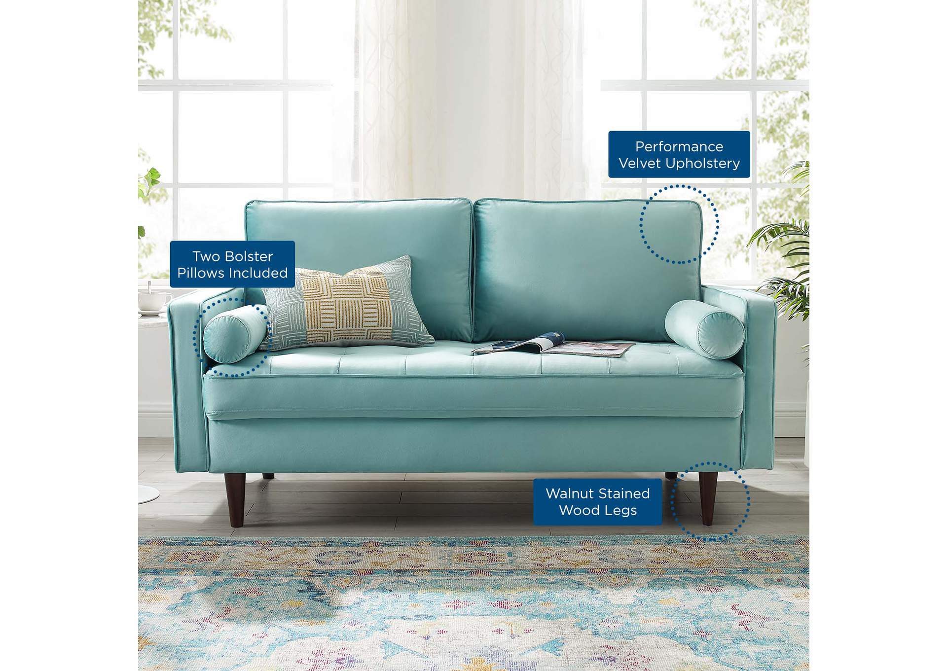 Mint Valour Performance Velvet Loveseat,Modway