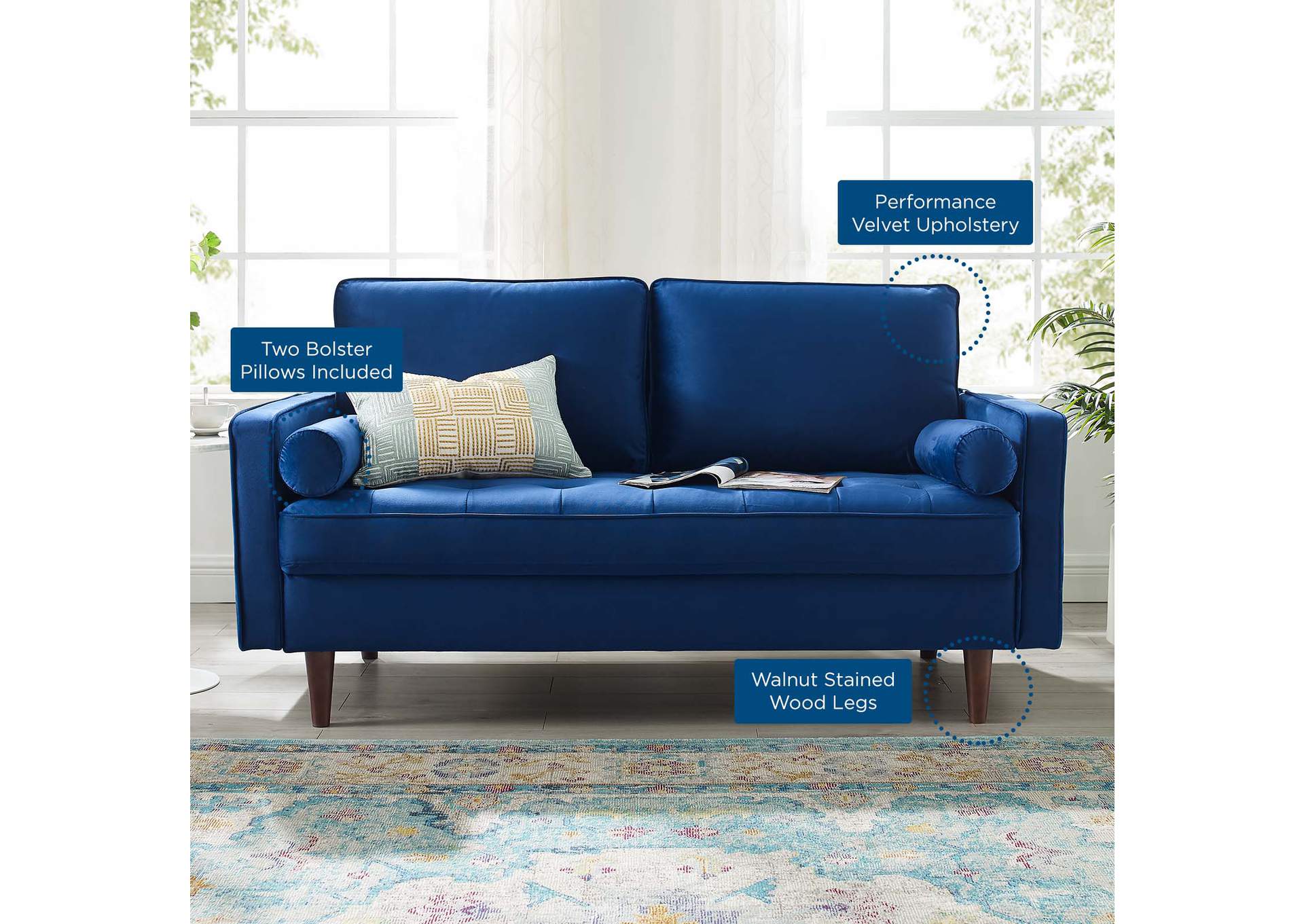 Navy Valour Performance Velvet Loveseat,Modway