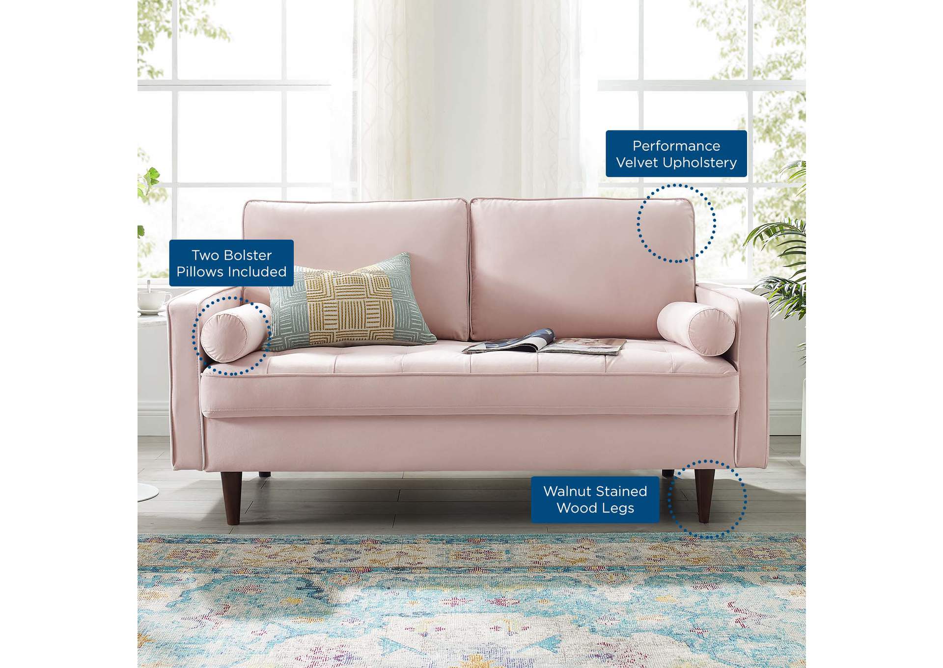 Pink Valour Performance Velvet Loveseat,Modway