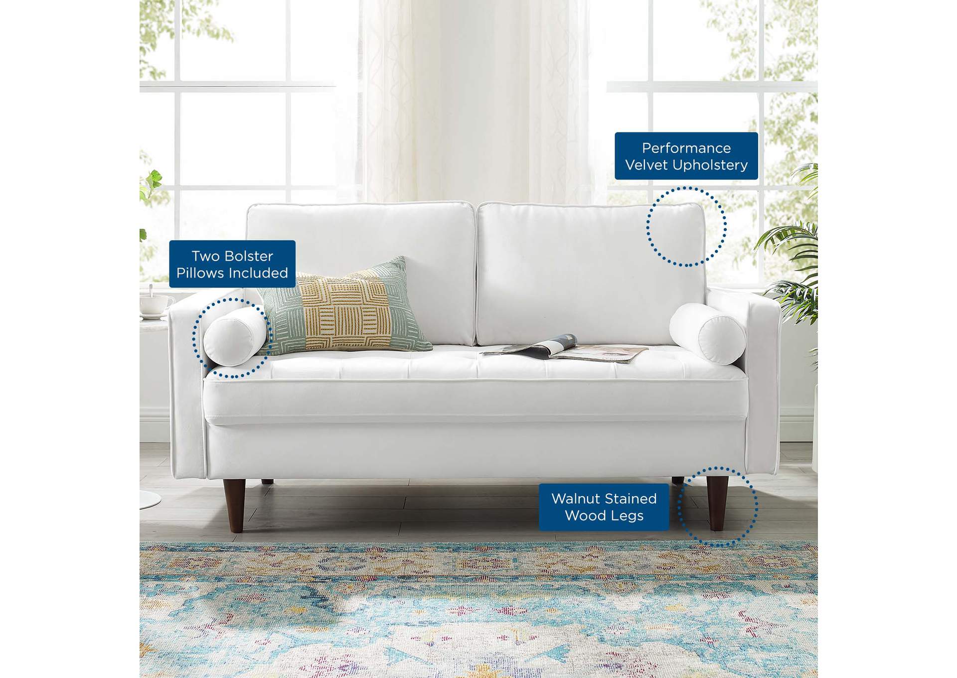 White Valour Performance Velvet Loveseat,Modway