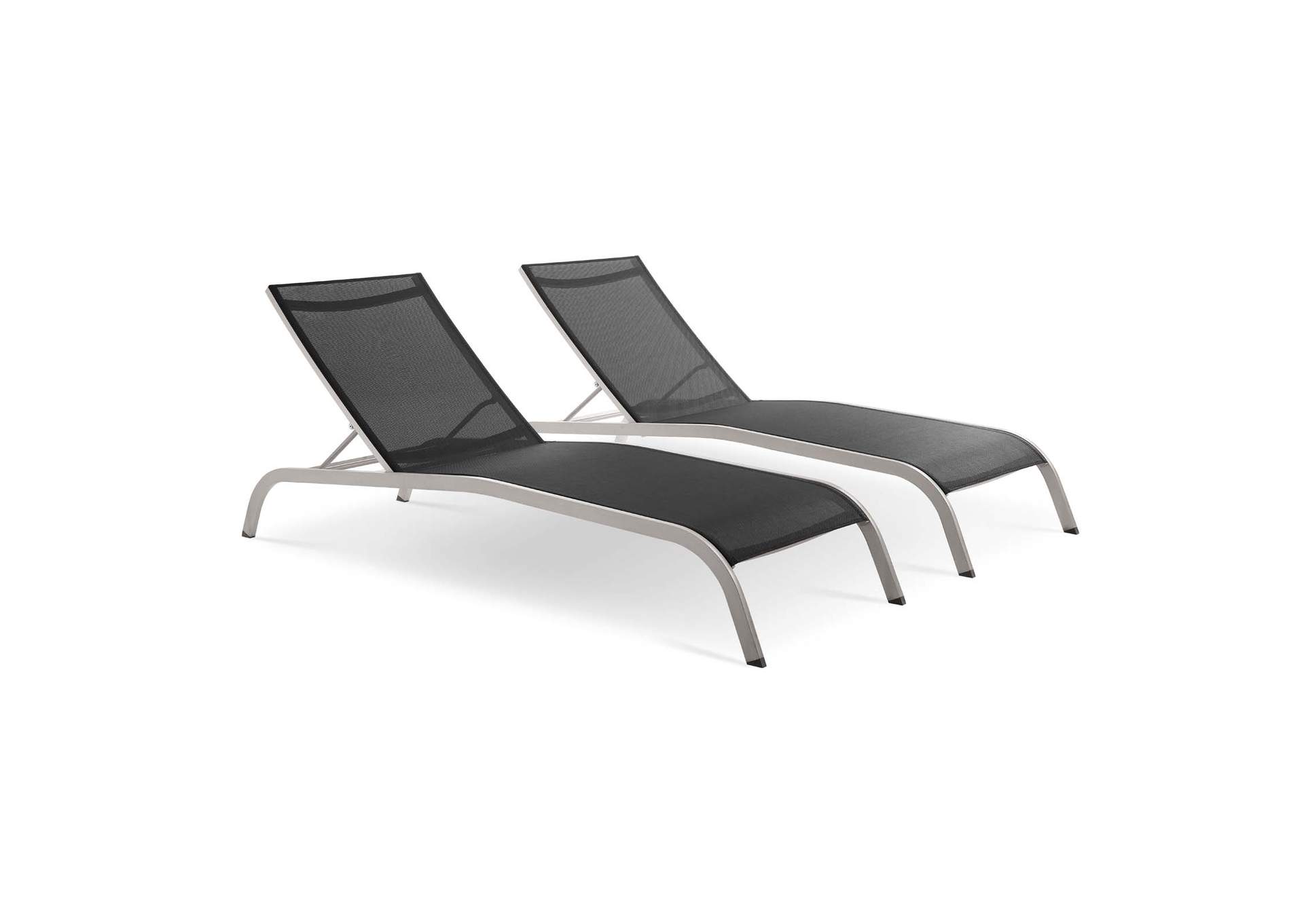 Black Savannah Outdoor Patio Mesh Chaise Lounge [Set of 2],Modway