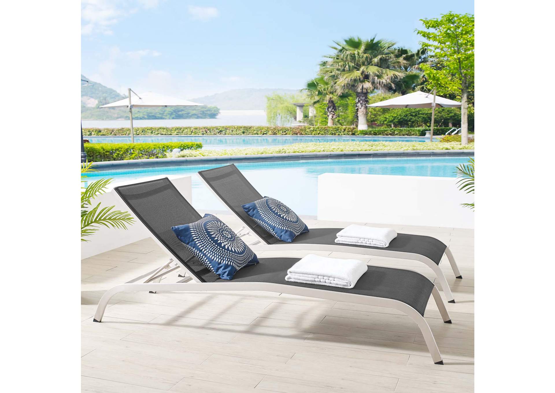 Black Savannah Outdoor Patio Mesh Chaise Lounge [Set of 2],Modway