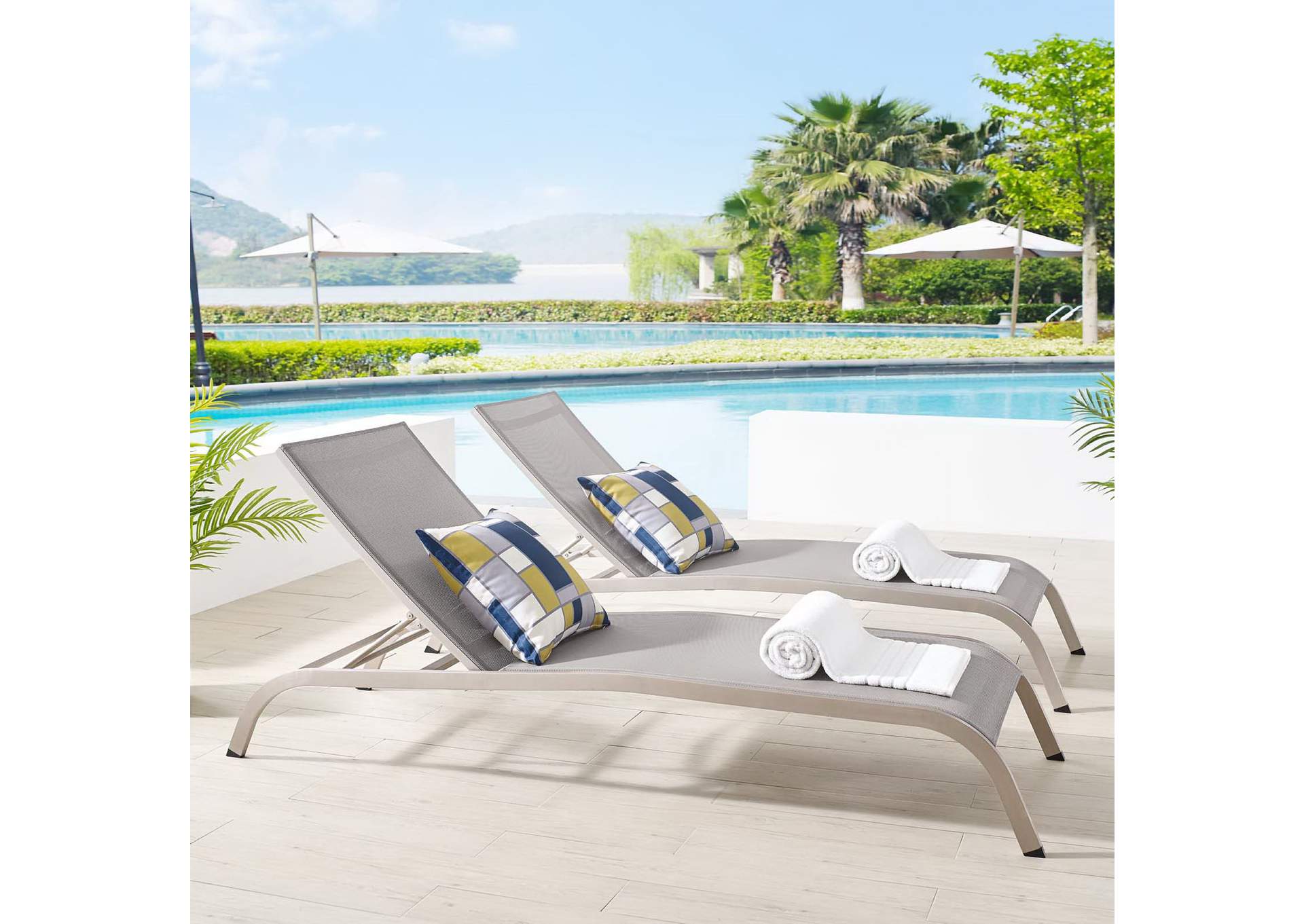 Gray Savannah Outdoor Patio Mesh Chaise Lounge [Set of 2],Modway