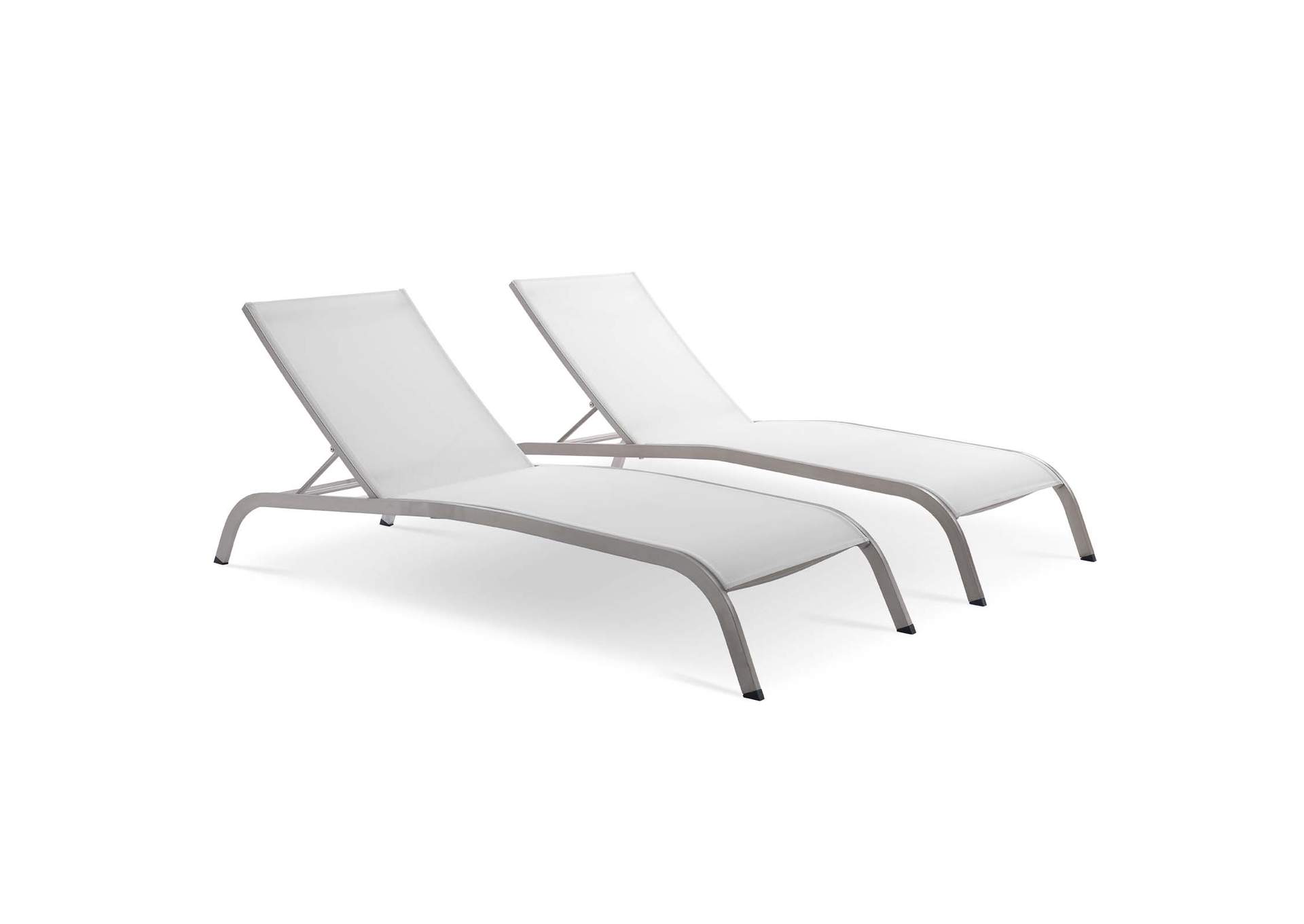 White Savannah Outdoor Patio Mesh Chaise Lounge [Set of 2],Modway