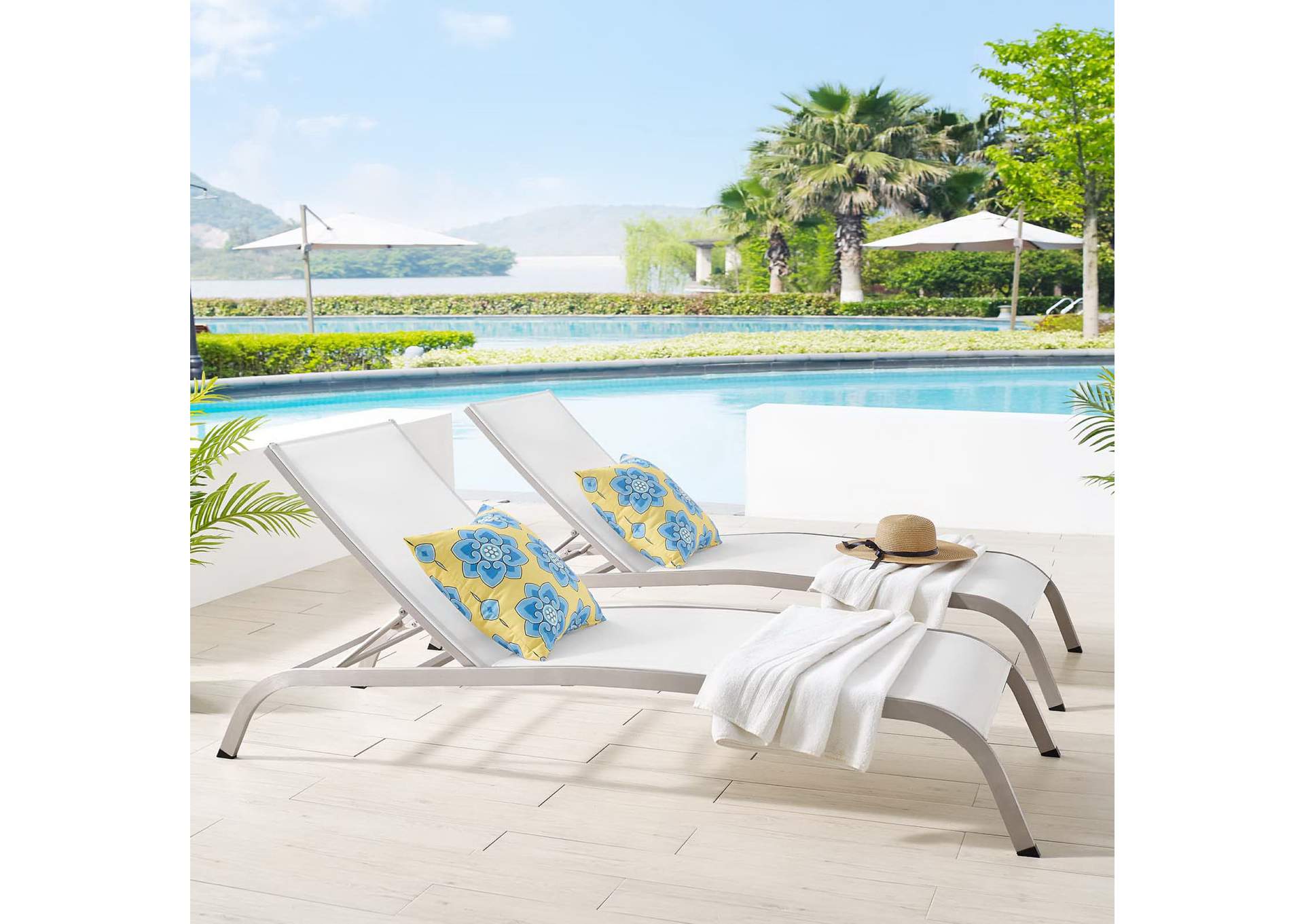 White Savannah Outdoor Patio Mesh Chaise Lounge [Set of 2],Modway