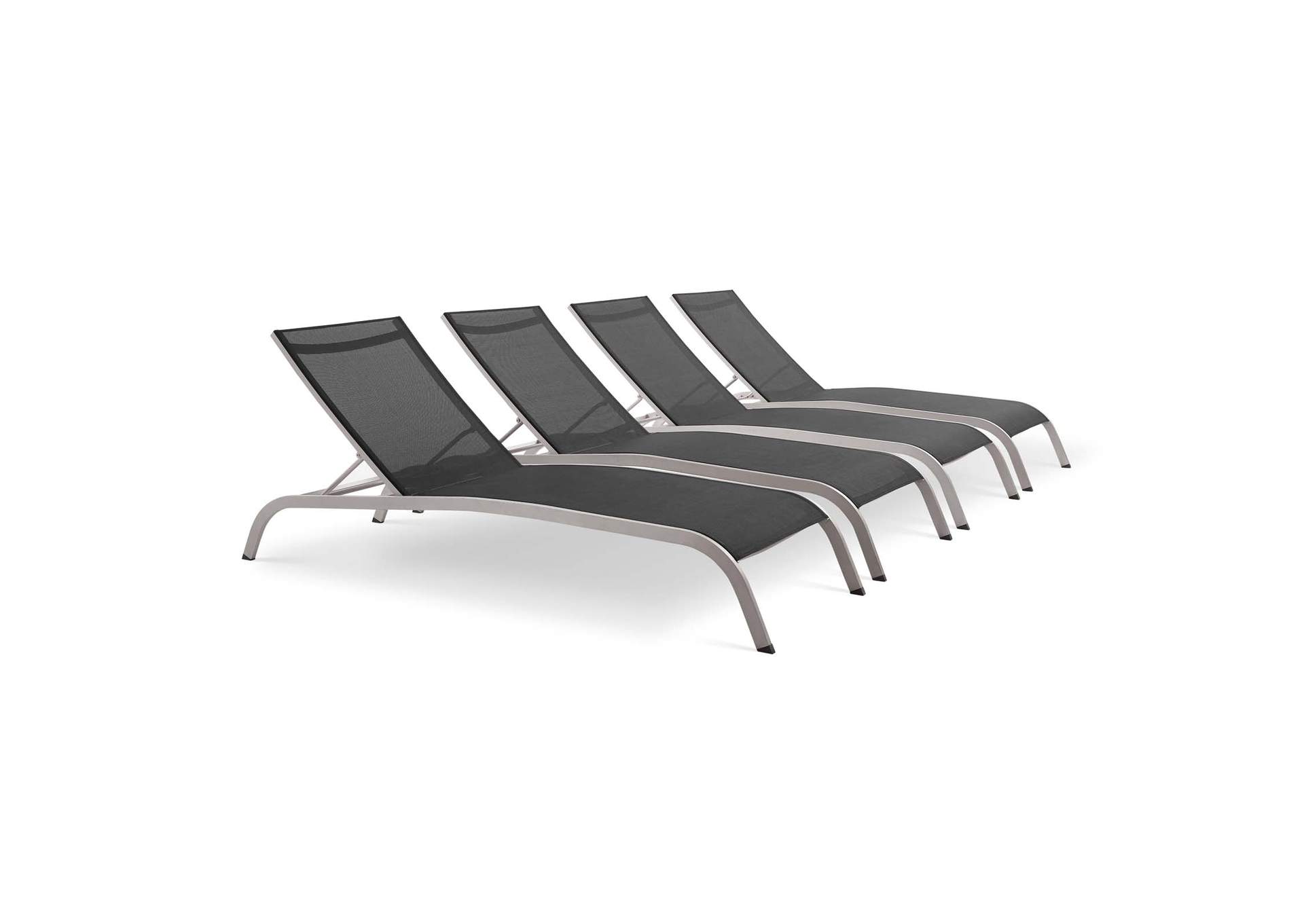 Black Savannah Outdoor Patio Mesh Chaise Lounge [Set of 4],Modway