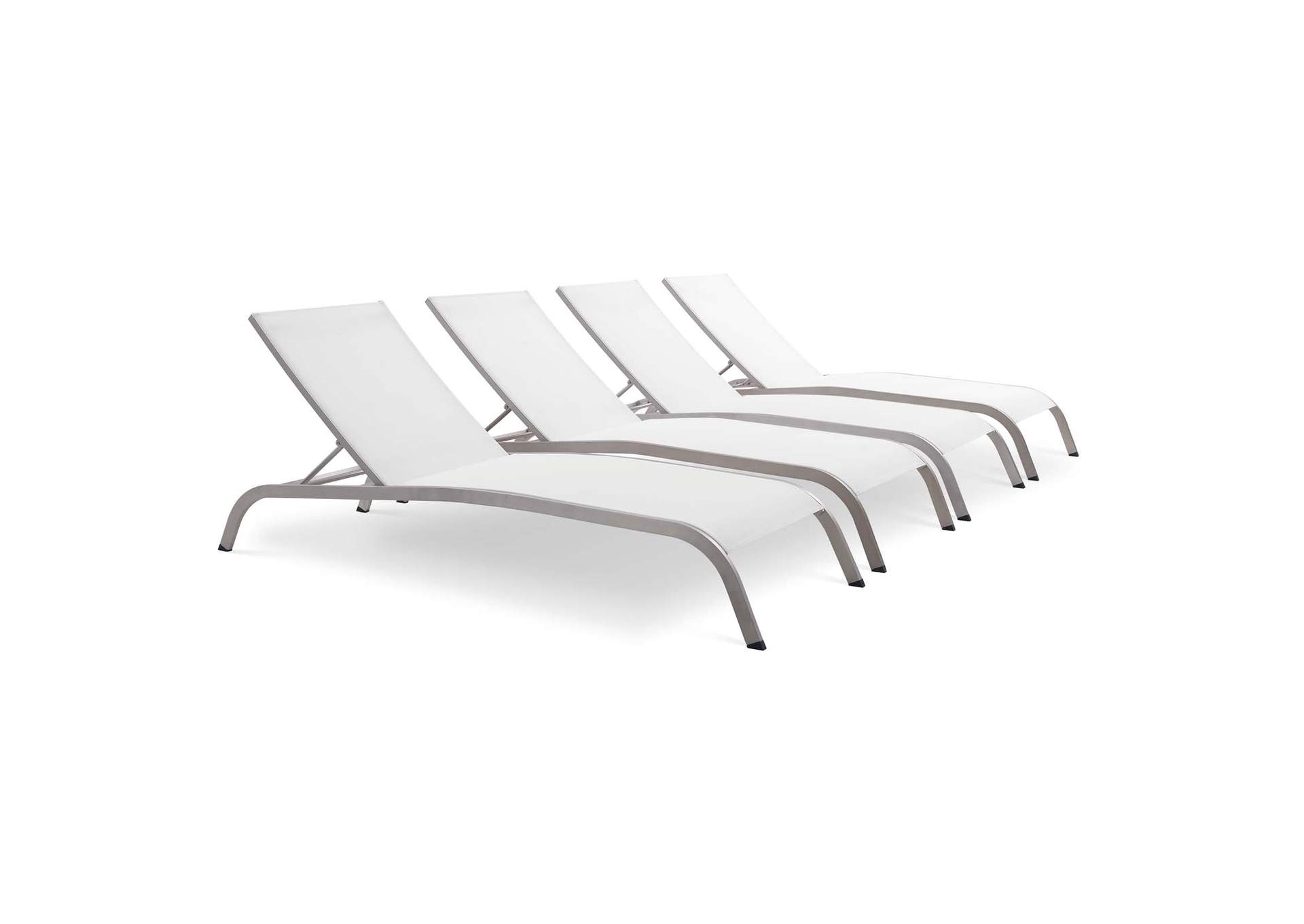 White Savannah Outdoor Patio Mesh Chaise Lounge [Set of 4],Modway