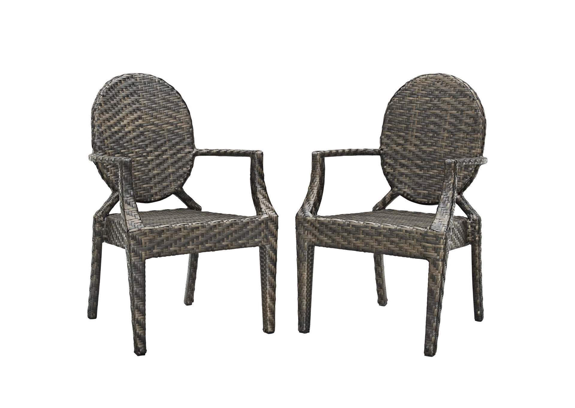 Brown Casper Outdoor Patio Arm Dining Chair [Set of 2],Modway