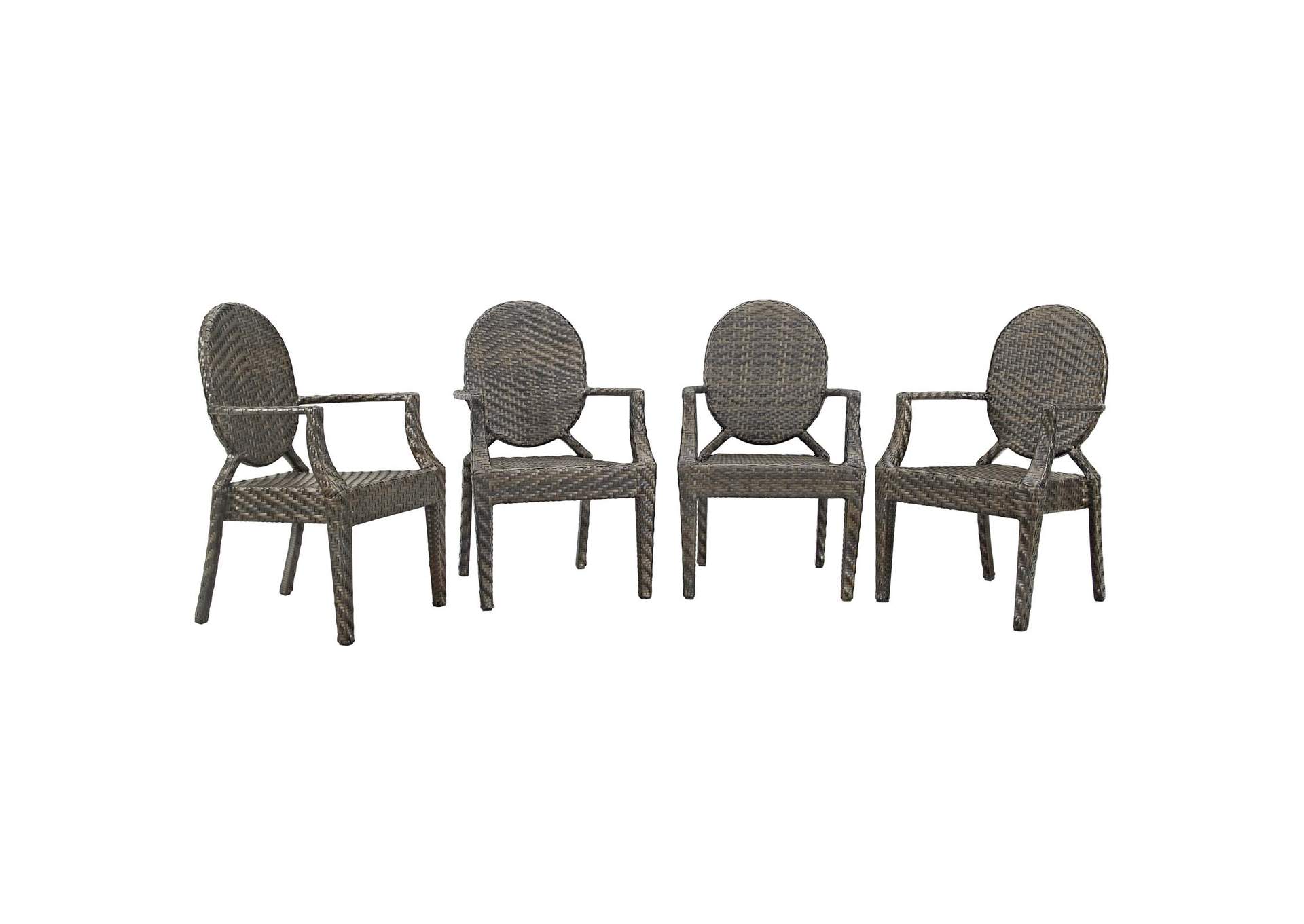 Brown Casper Outdoor Patio Arm Dining Chair [Set of 4],Modway