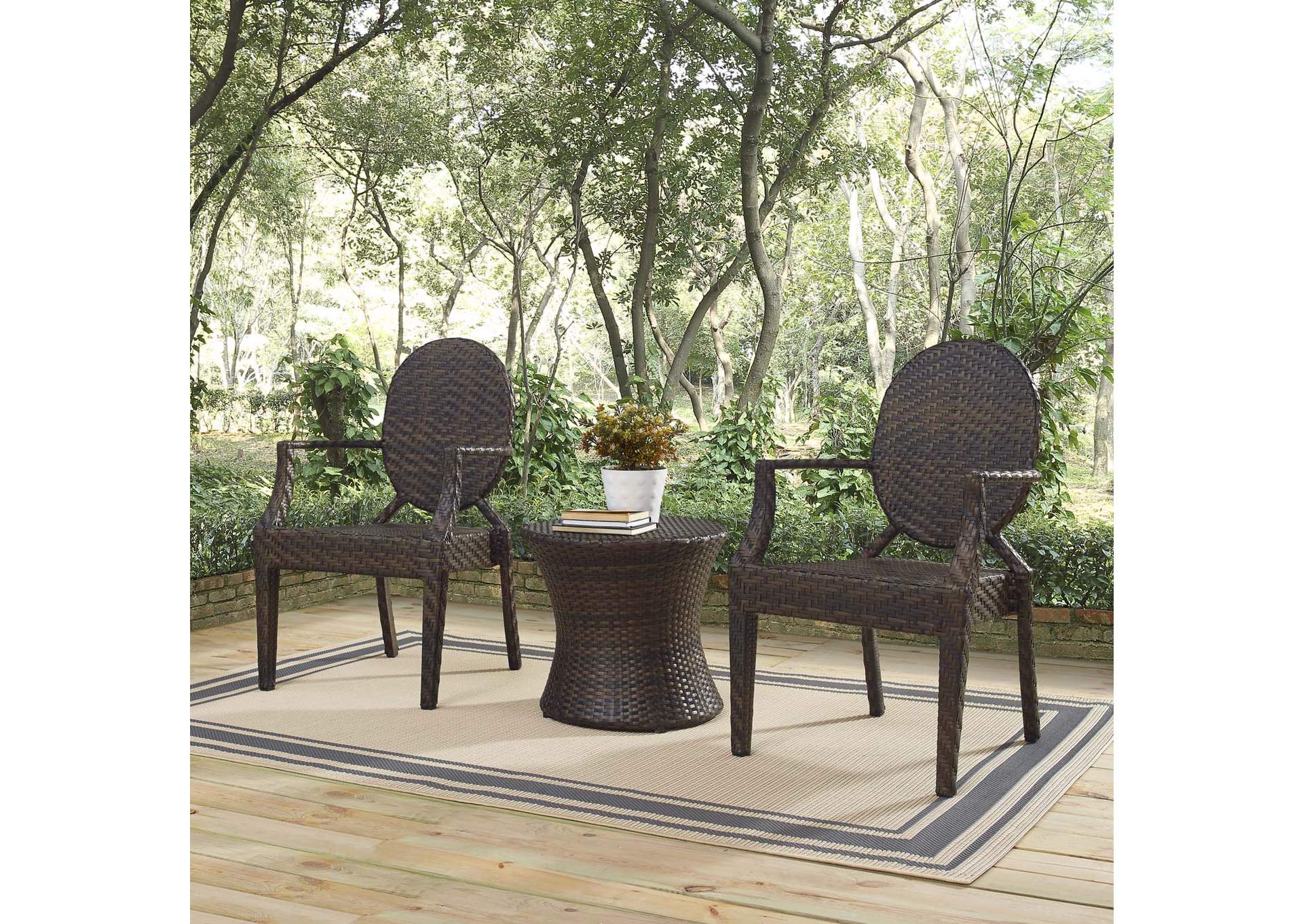 Brown Casper 3 Piece Outdoor Patio Set,Modway