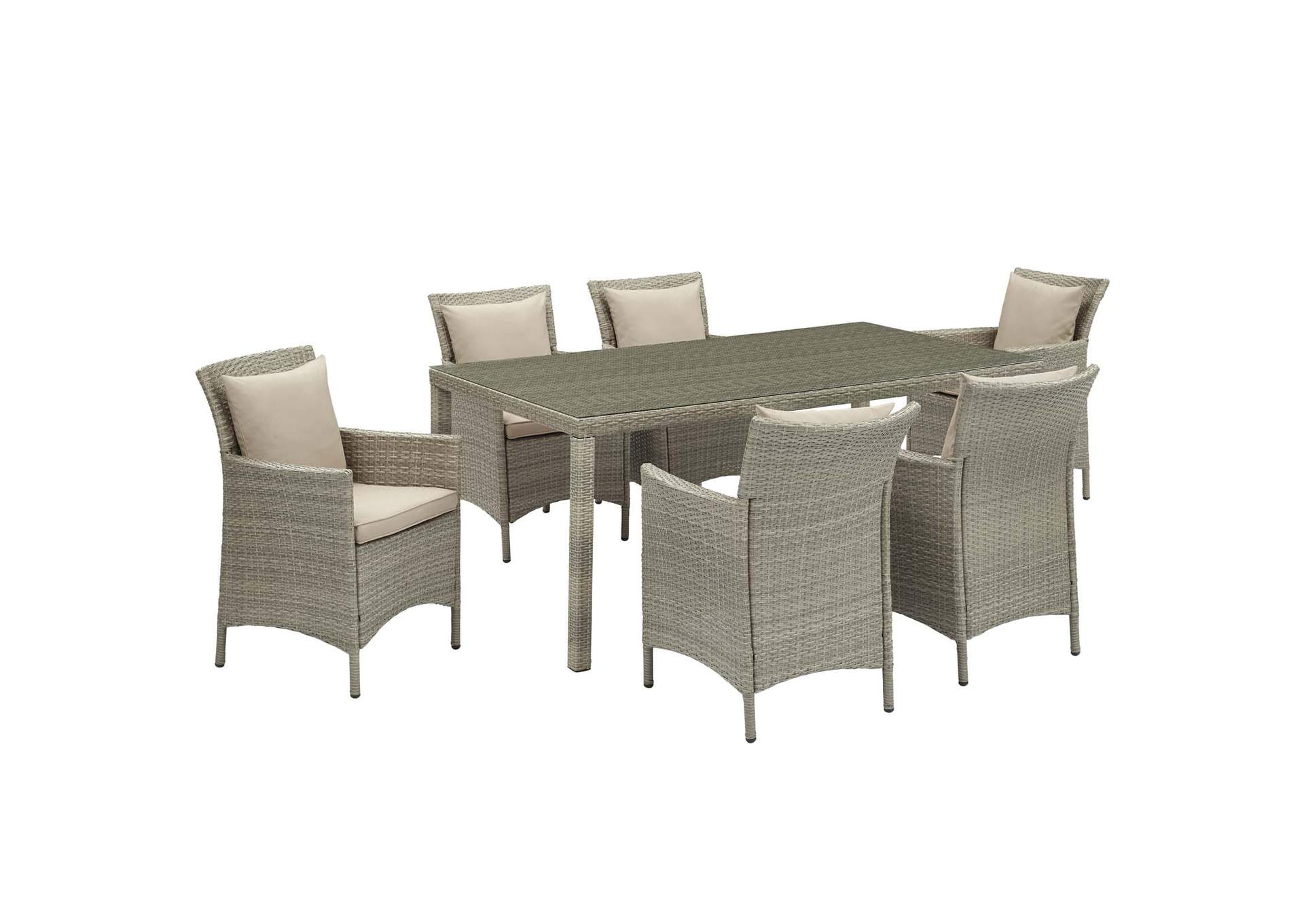 Light Gray Beige Conduit 7 Piece Outdoor Patio Wicker Rattan Dining Set,Modway