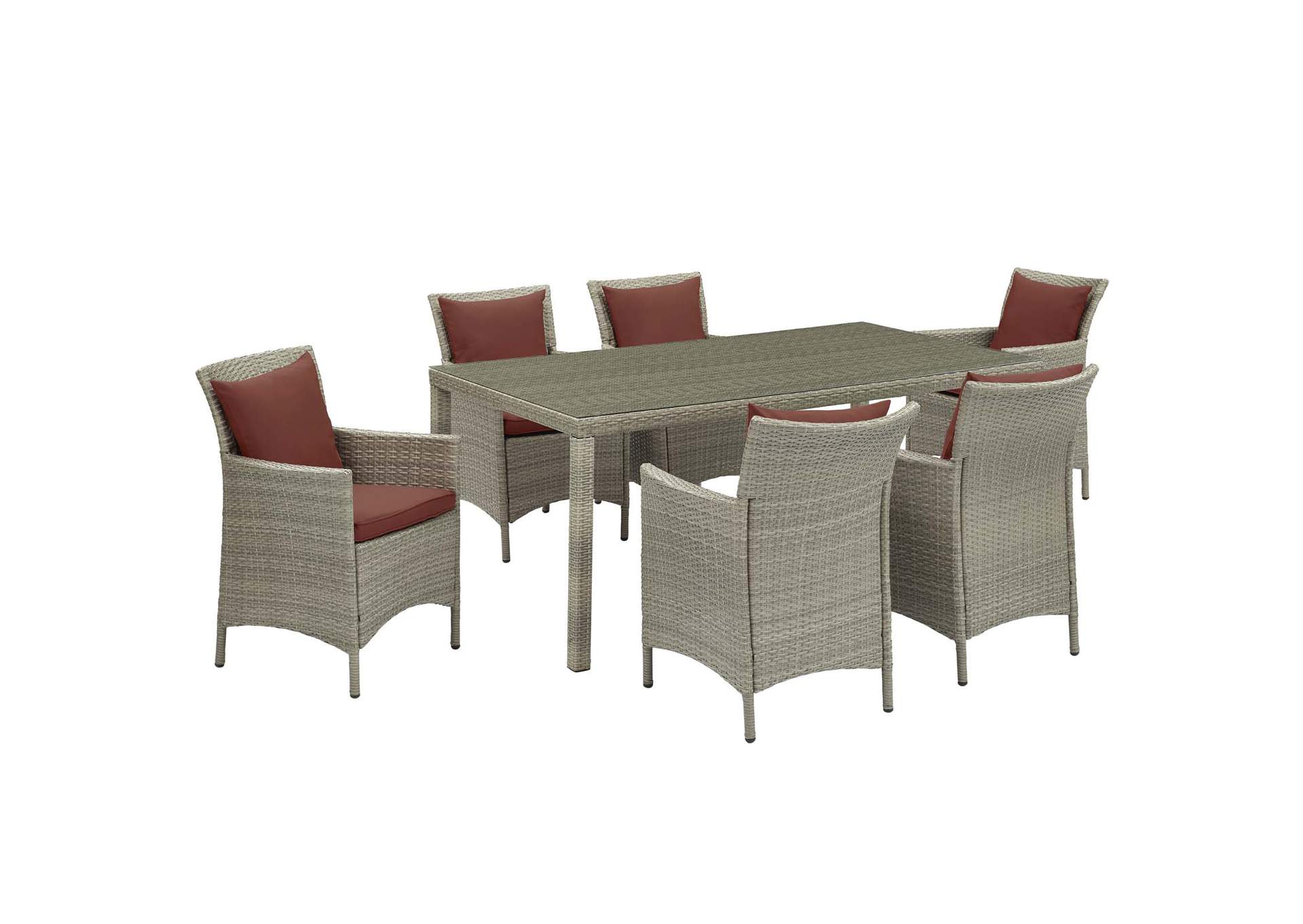 Light Gray Currant Conduit 7 Piece Outdoor Patio Wicker Rattan Dining Set,Modway