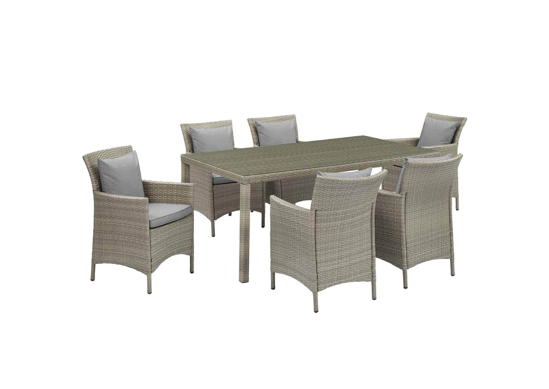 Light Gray Gray Conduit 7 Piece Outdoor Patio Wicker Rattan Dining Set,Modway