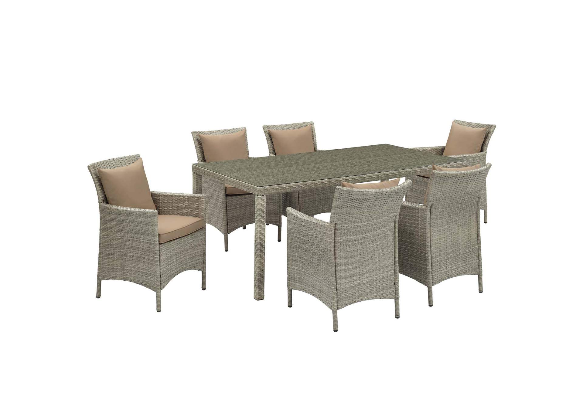 Light Gray Mocha Conduit 7 Piece Outdoor Patio Wicker Rattan Dining Set,Modway