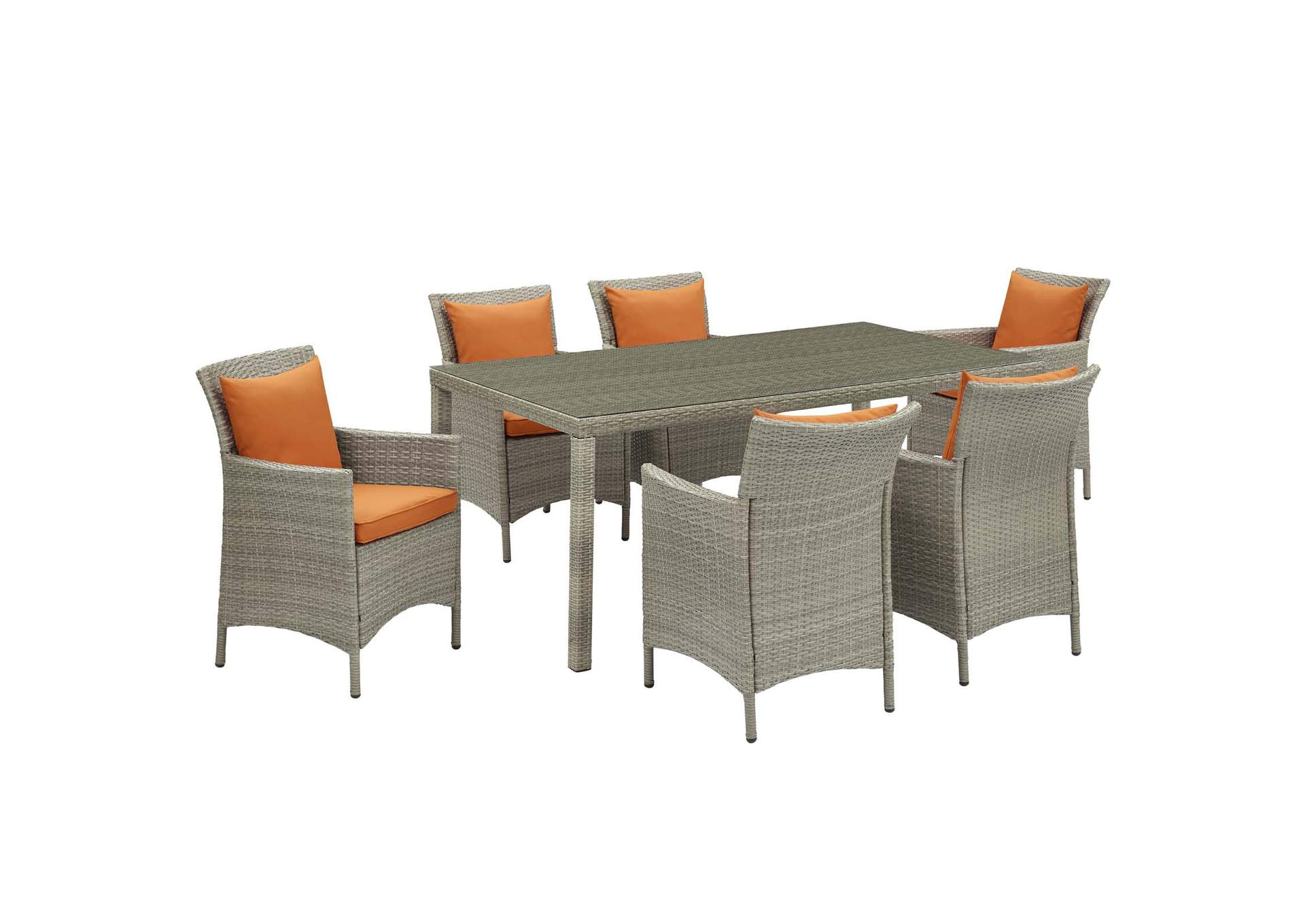 Light Gray Orange Conduit 7 Piece Outdoor Patio Wicker Rattan Dining Set,Modway