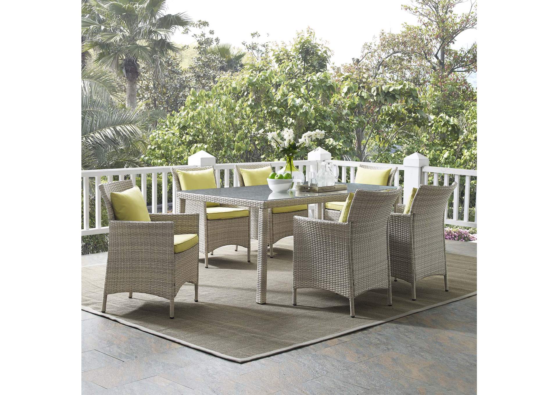 Light Gray Peridot Conduit 7 Piece Outdoor Patio Wicker Rattan Dining Set,Modway