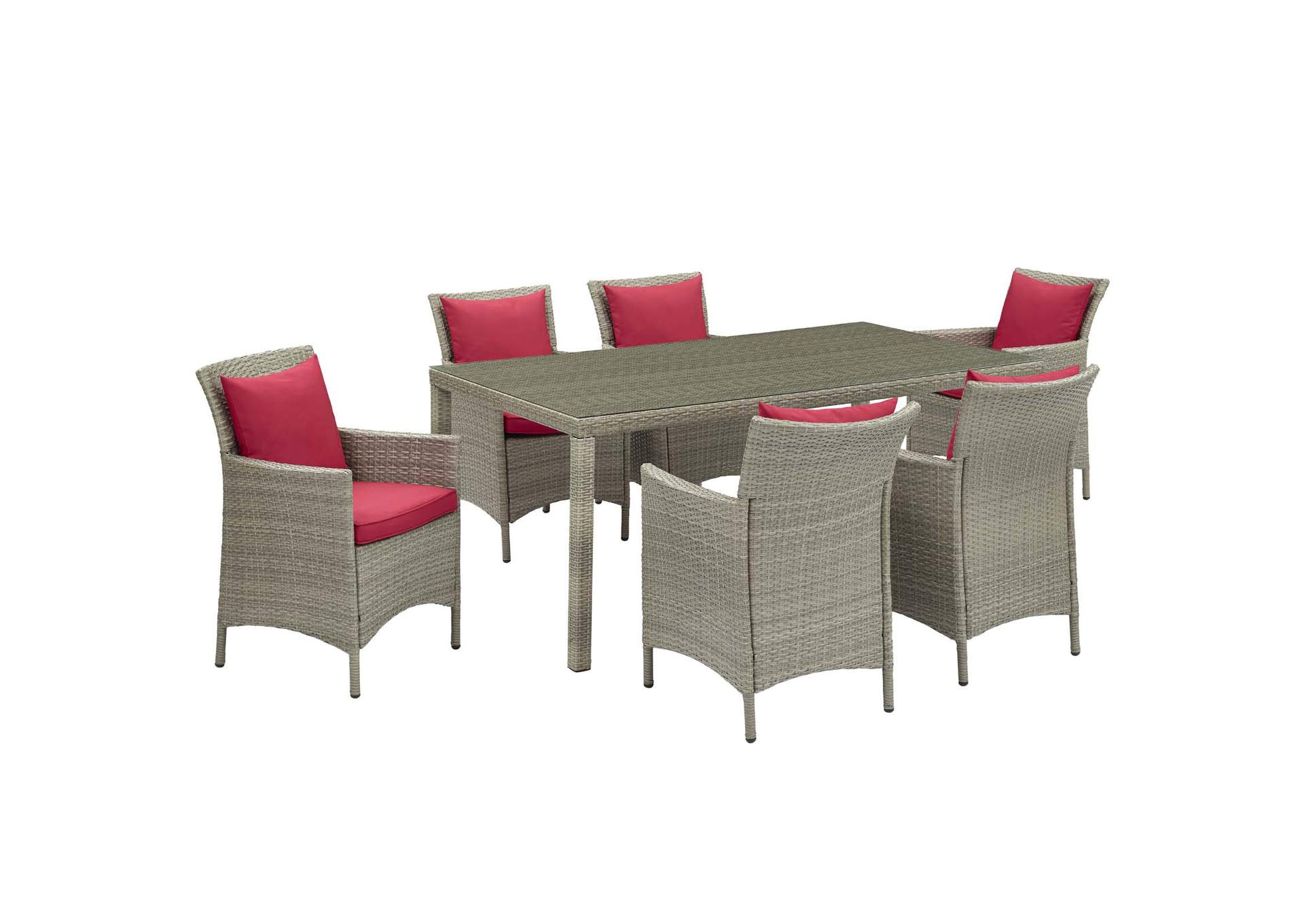 Light Gray Red Conduit 7 Piece Outdoor Patio Wicker Rattan Dining Set,Modway