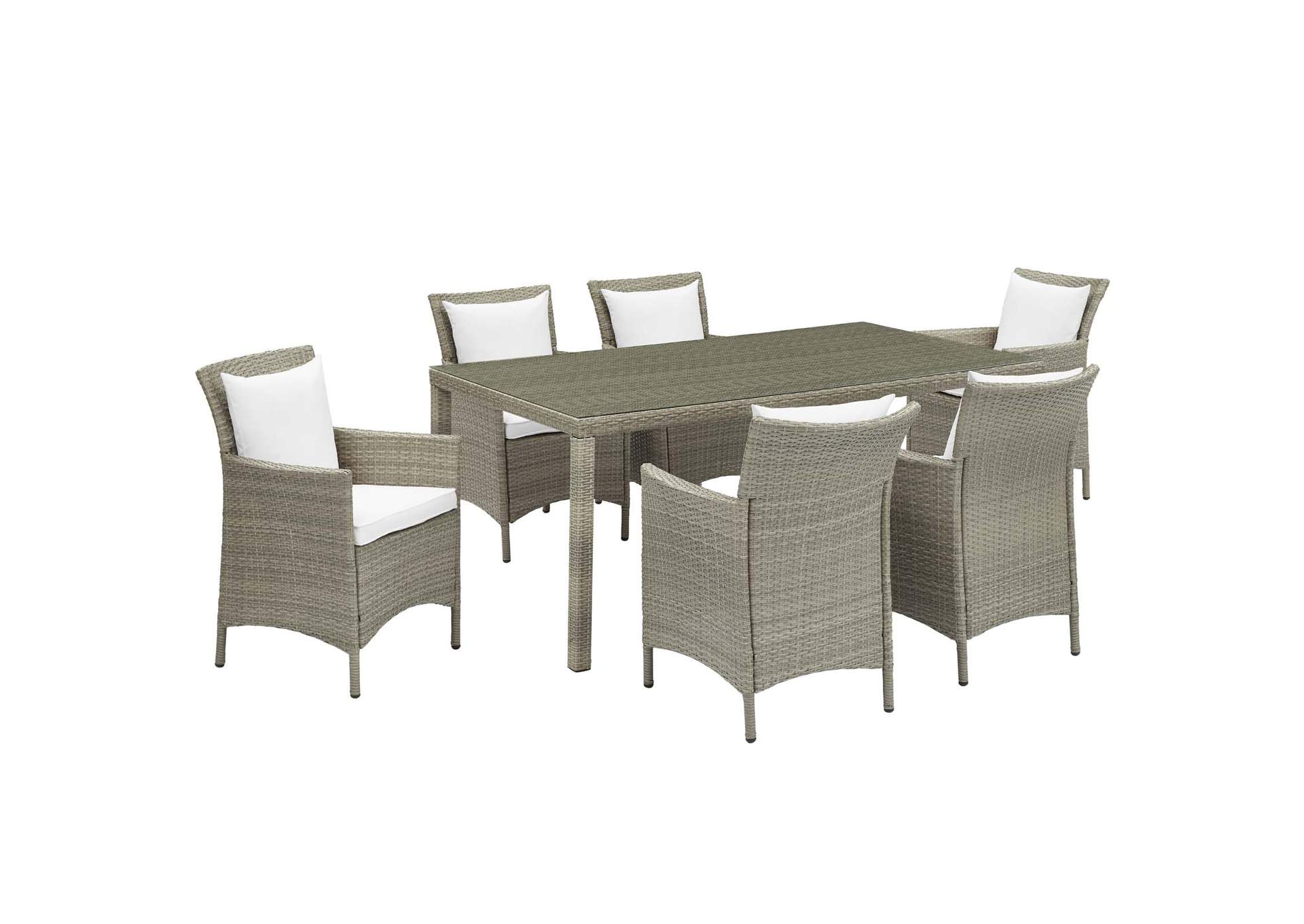 Light Gray White Conduit 7 Piece Outdoor Patio Wicker Rattan Dining Set,Modway
