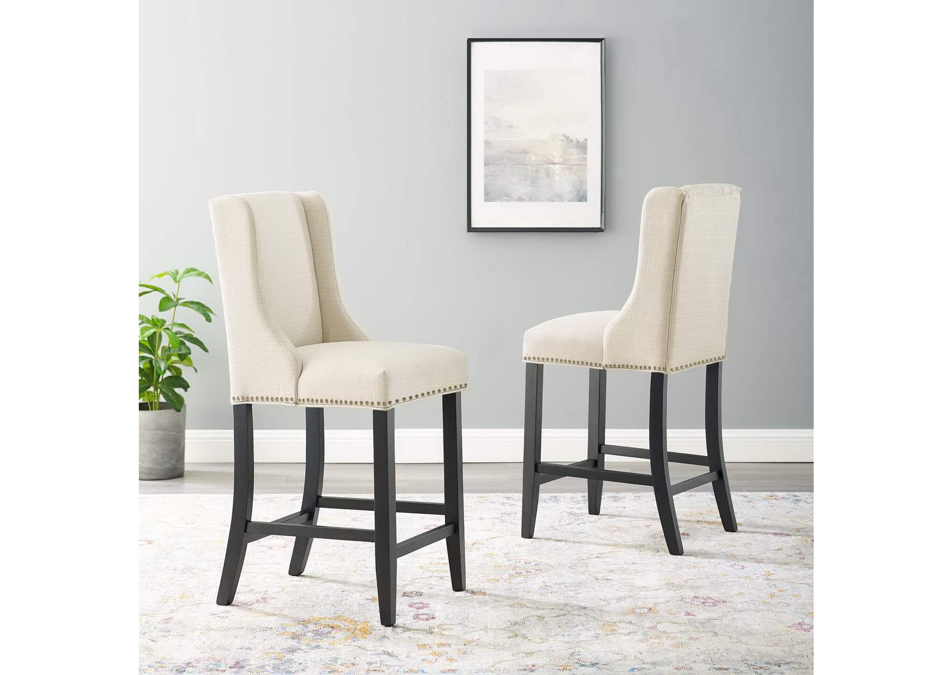 Beige Baron Counter Stool Upholstered Fabric [Set of 2],Modway