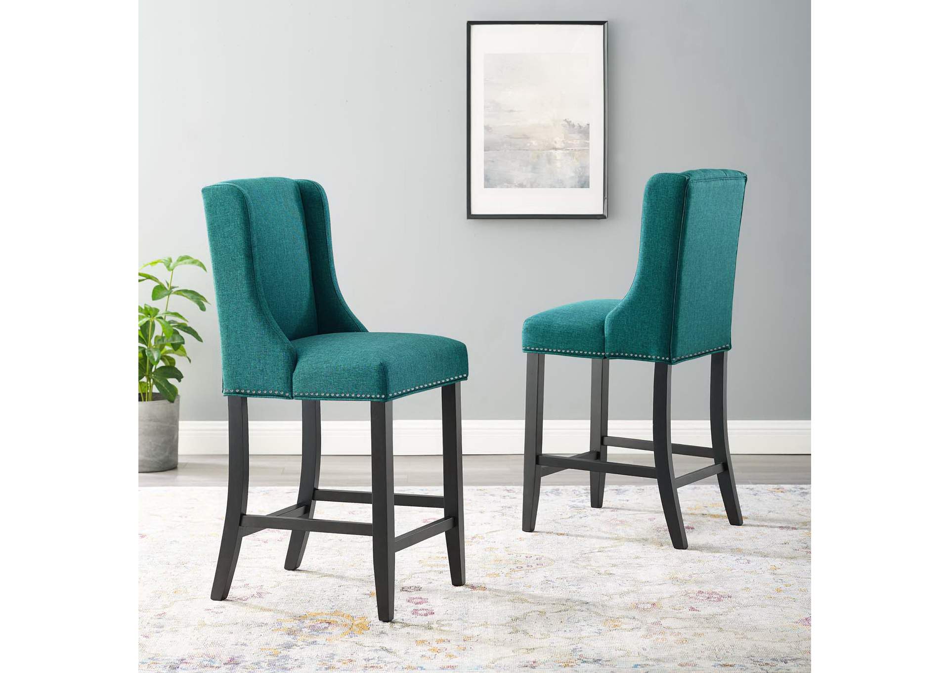 Teal Baron Counter Stool Upholstered Fabric [Set of 2],Modway
