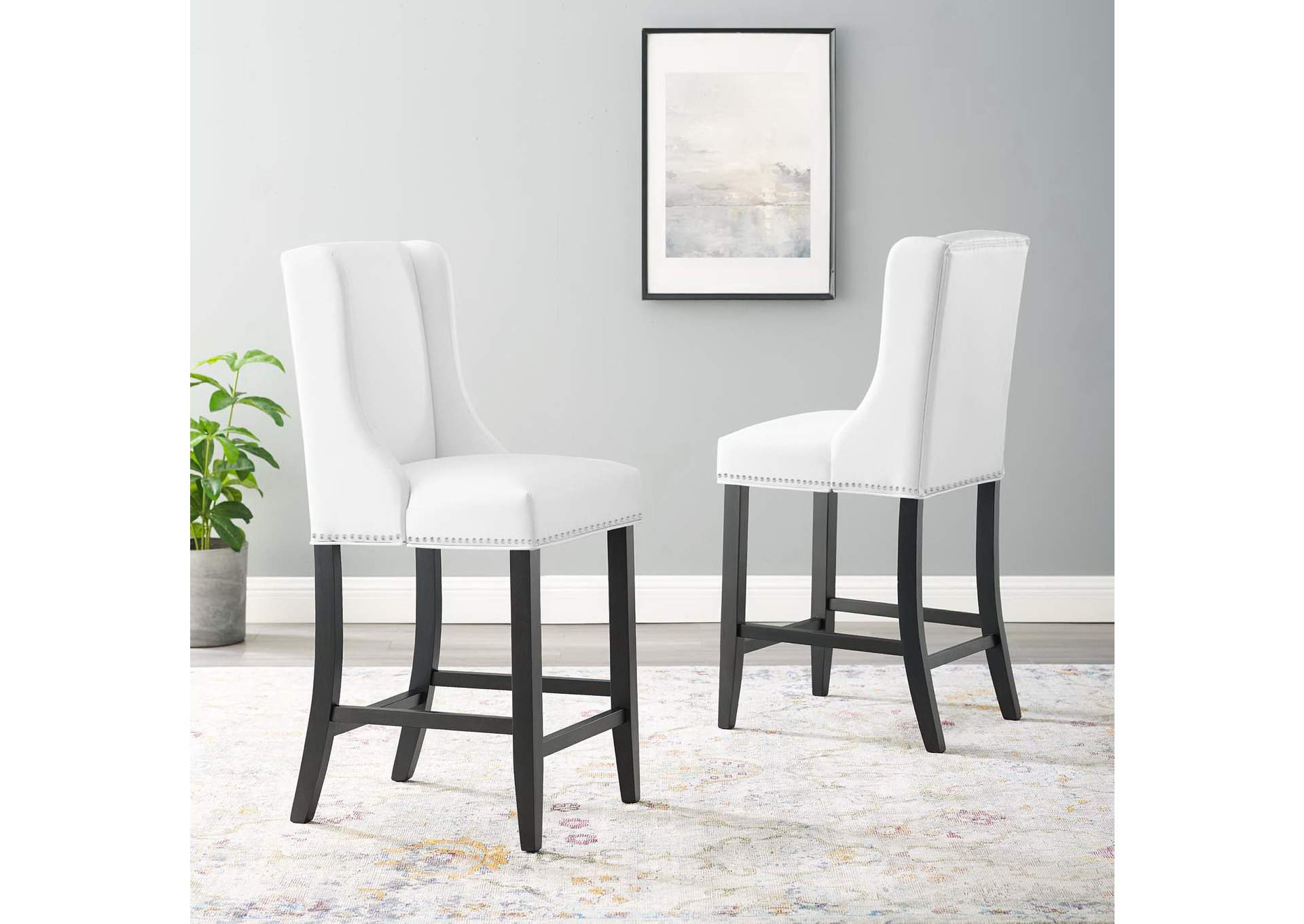 White Baron Counter Stool Faux Leather [Set of 2],Modway