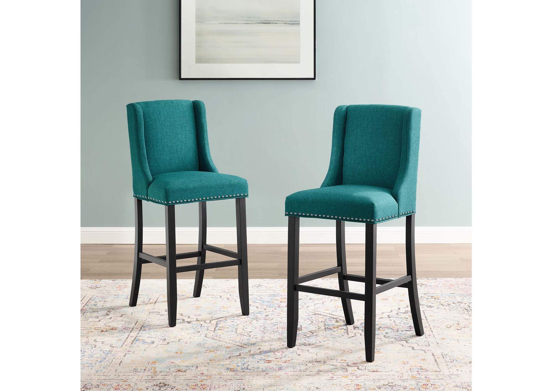Teal Baron Bar Stool Upholstered Fabric [Set of 2],Modway