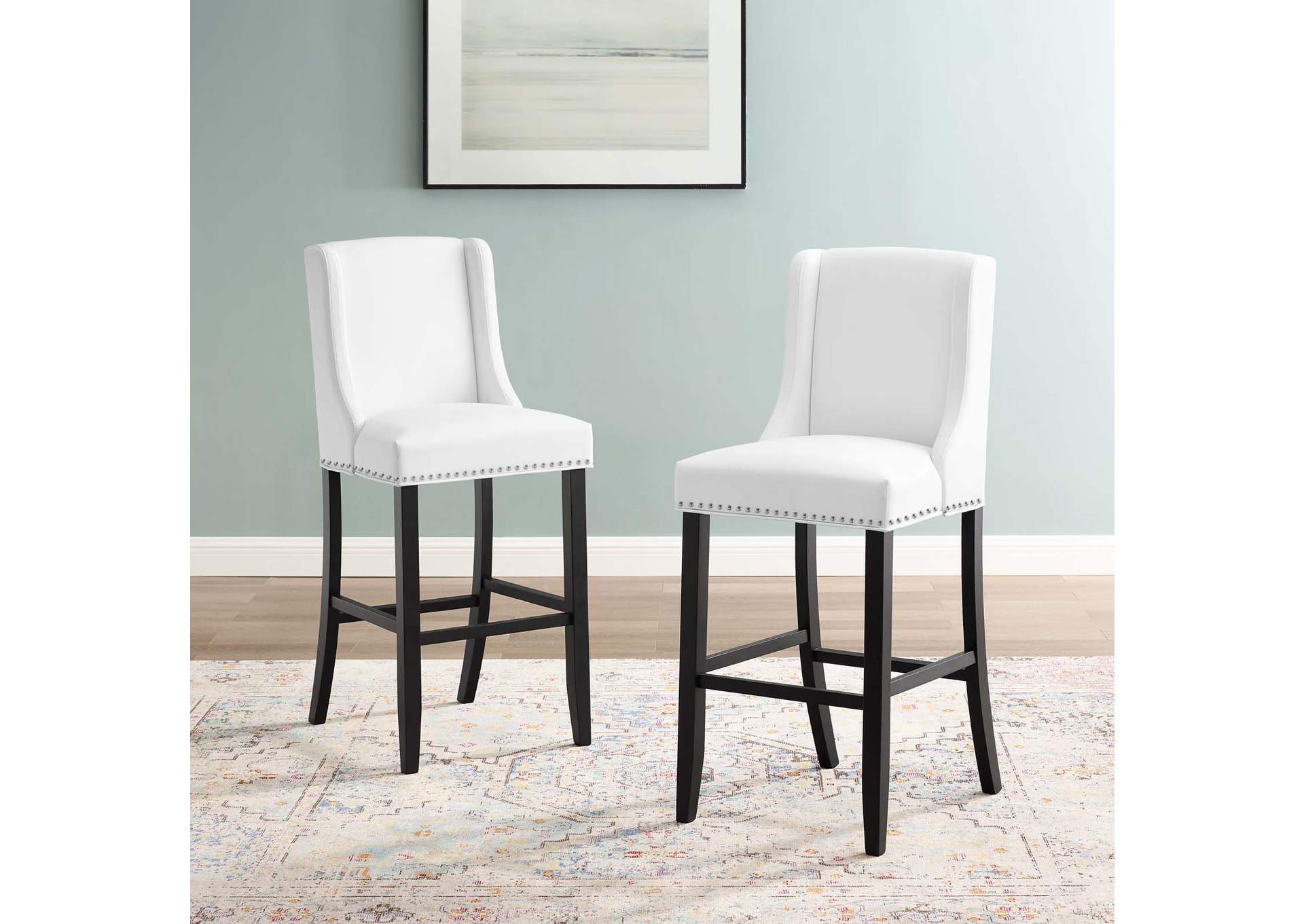 White Baron Bar Stool Faux Leather [Set of 2],Modway