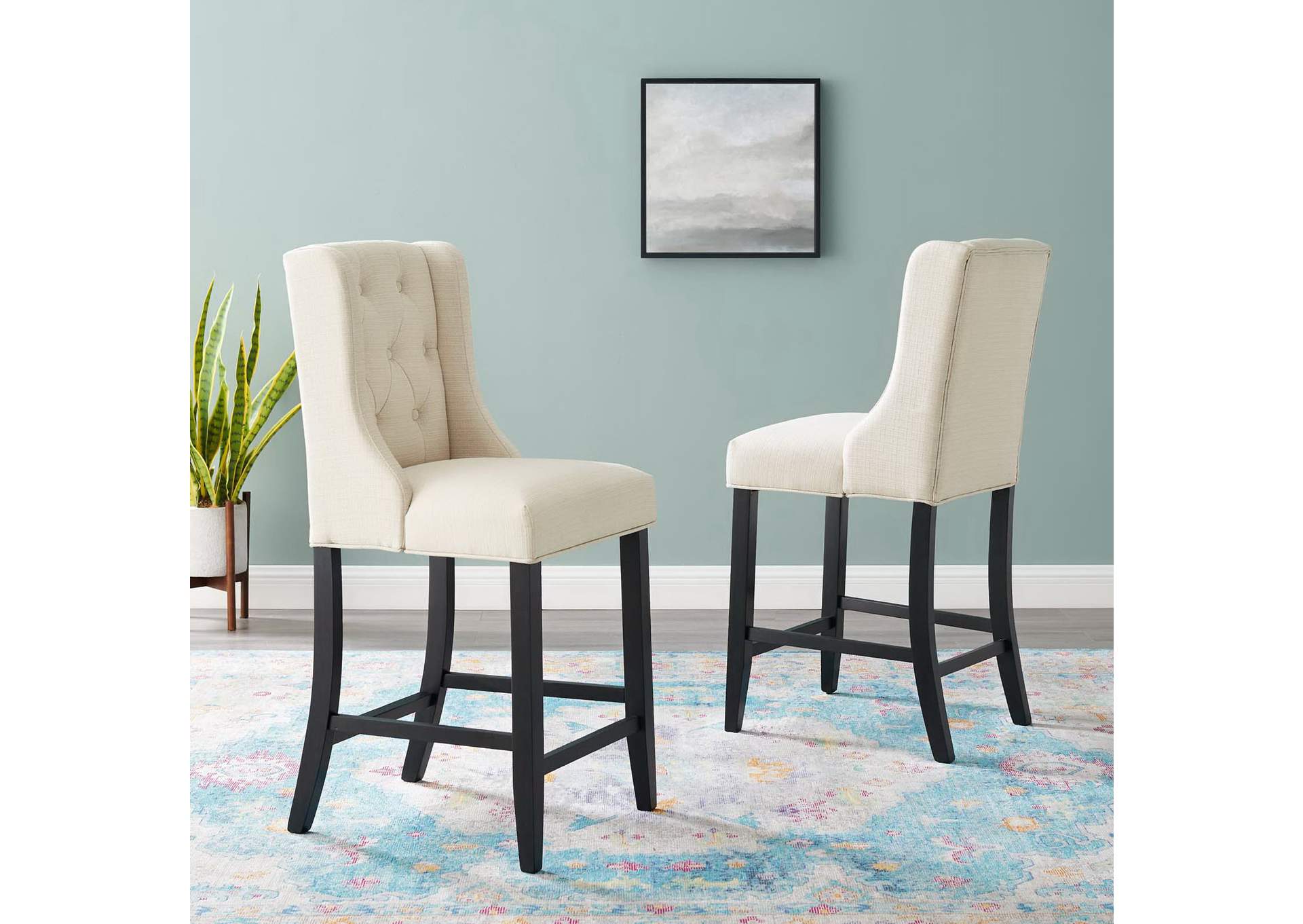 Beige Baronet Counter Bar Stool Upholstered Fabric [Set of 2],Modway
