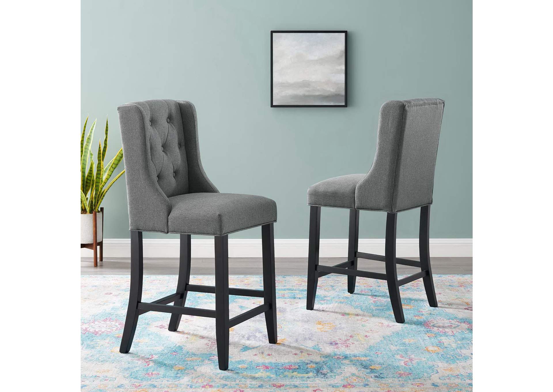 Gray Baronet Counter Bar Stool Upholstered Fabric [Set of 2],Modway