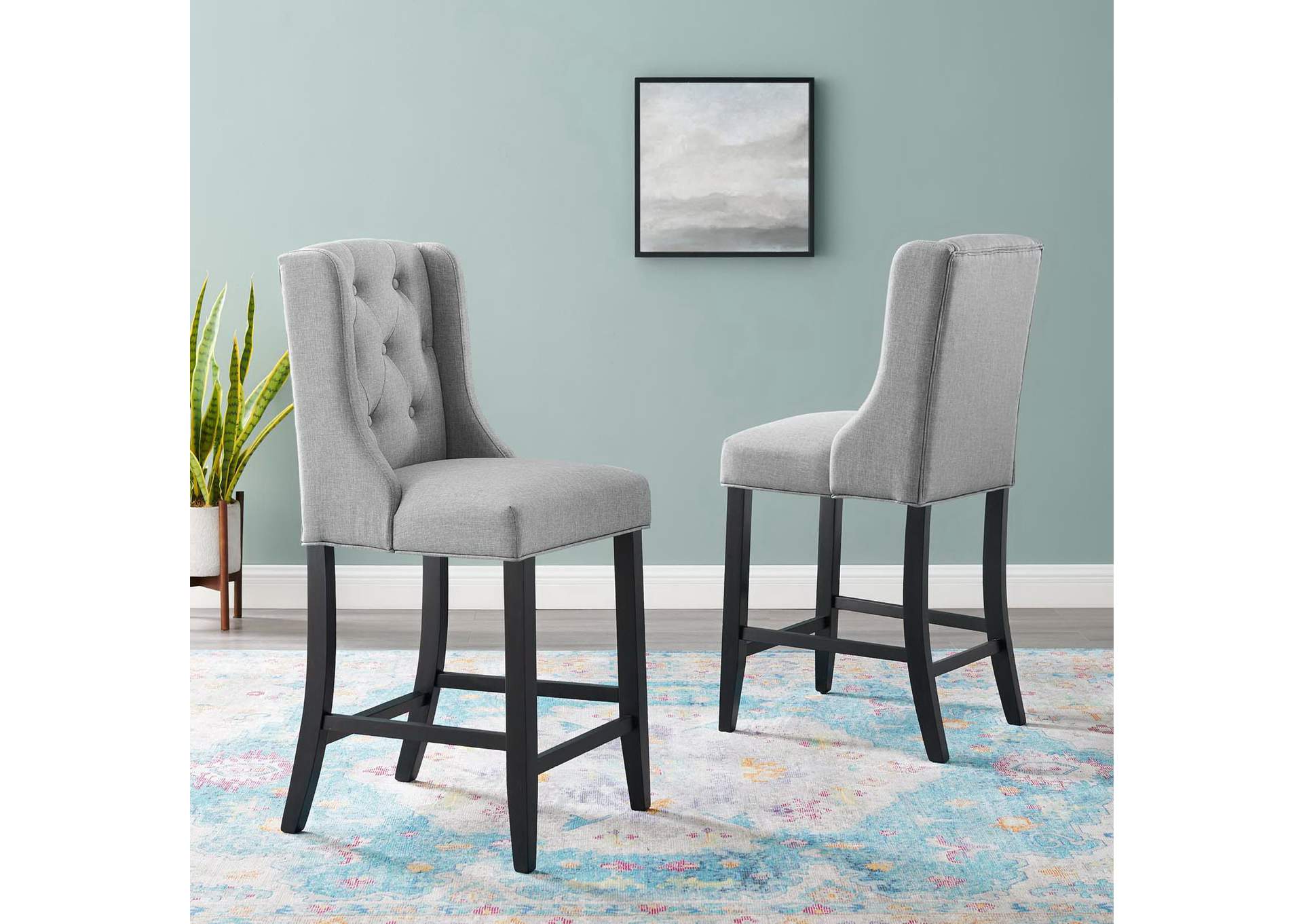 Light Gray Baronet Counter Bar Stool Upholstered Fabric [Set of 2],Modway