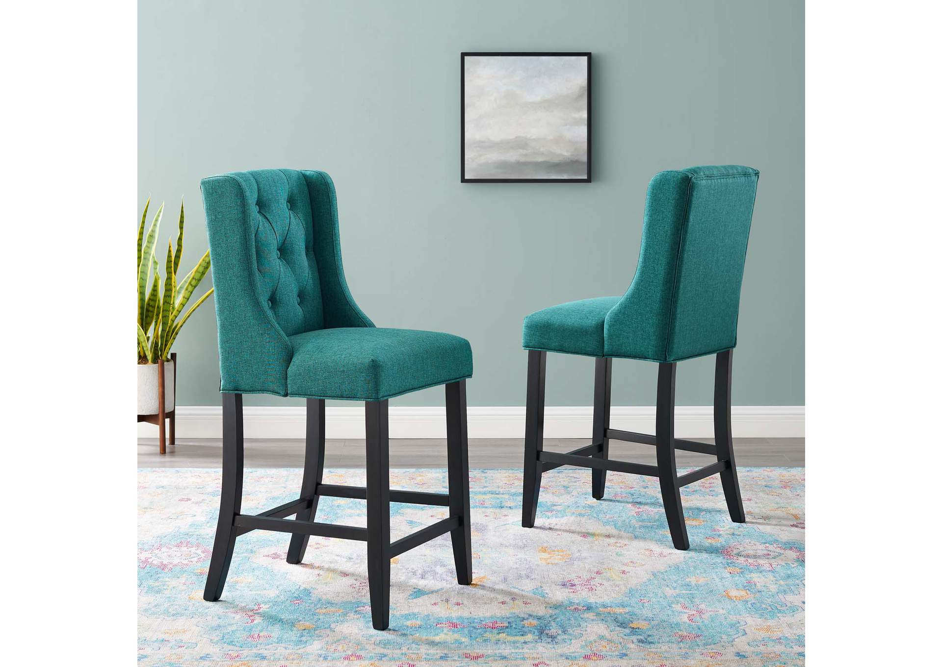 Teal Baronet Counter Bar Stool Upholstered Fabric [Set of 2],Modway