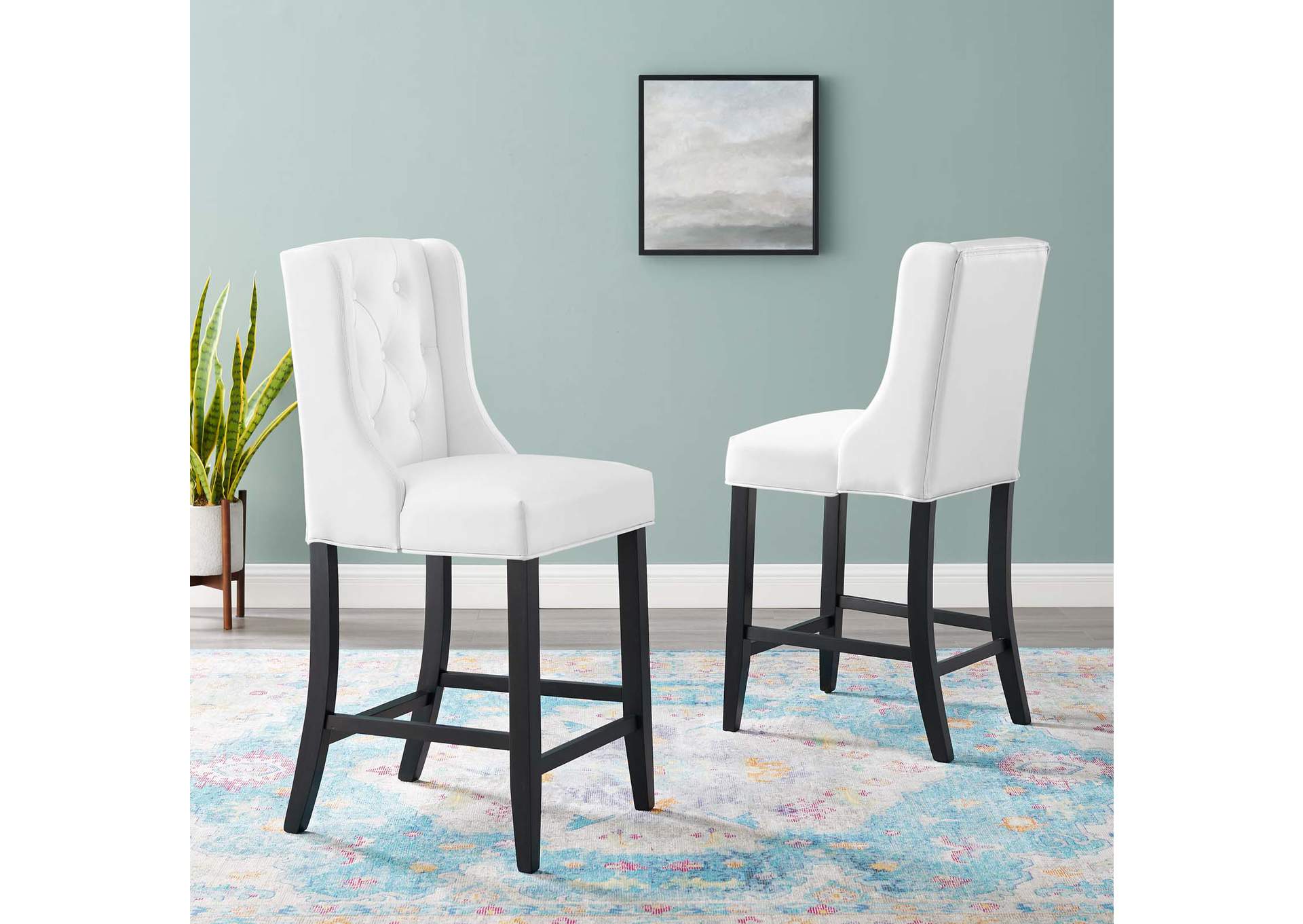 White Baronet Counter Bar Stool Faux Leather [Set of 2],Modway