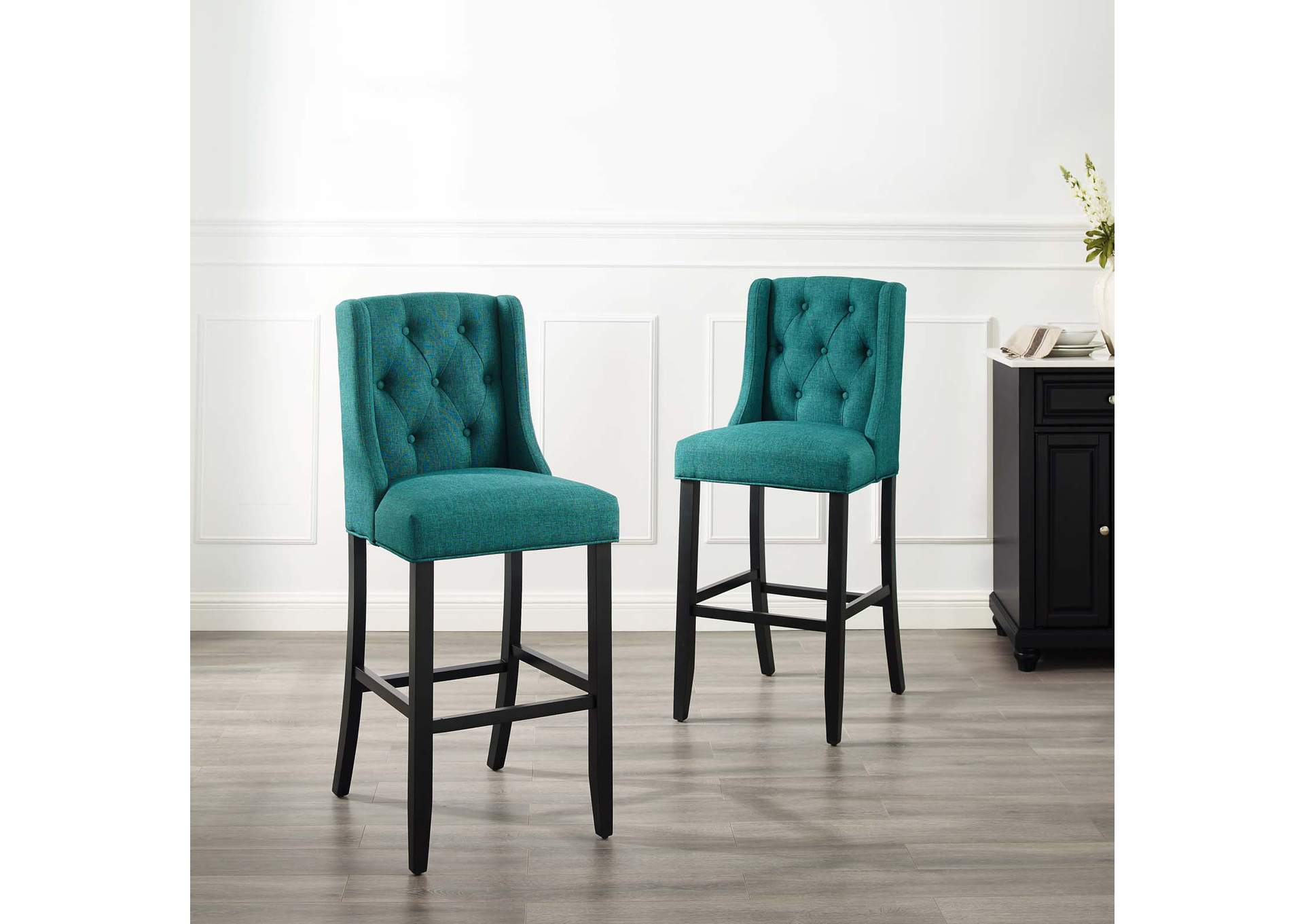 Teal Baronet Bar Stool Upholstered Fabric [Set of 2],Modway