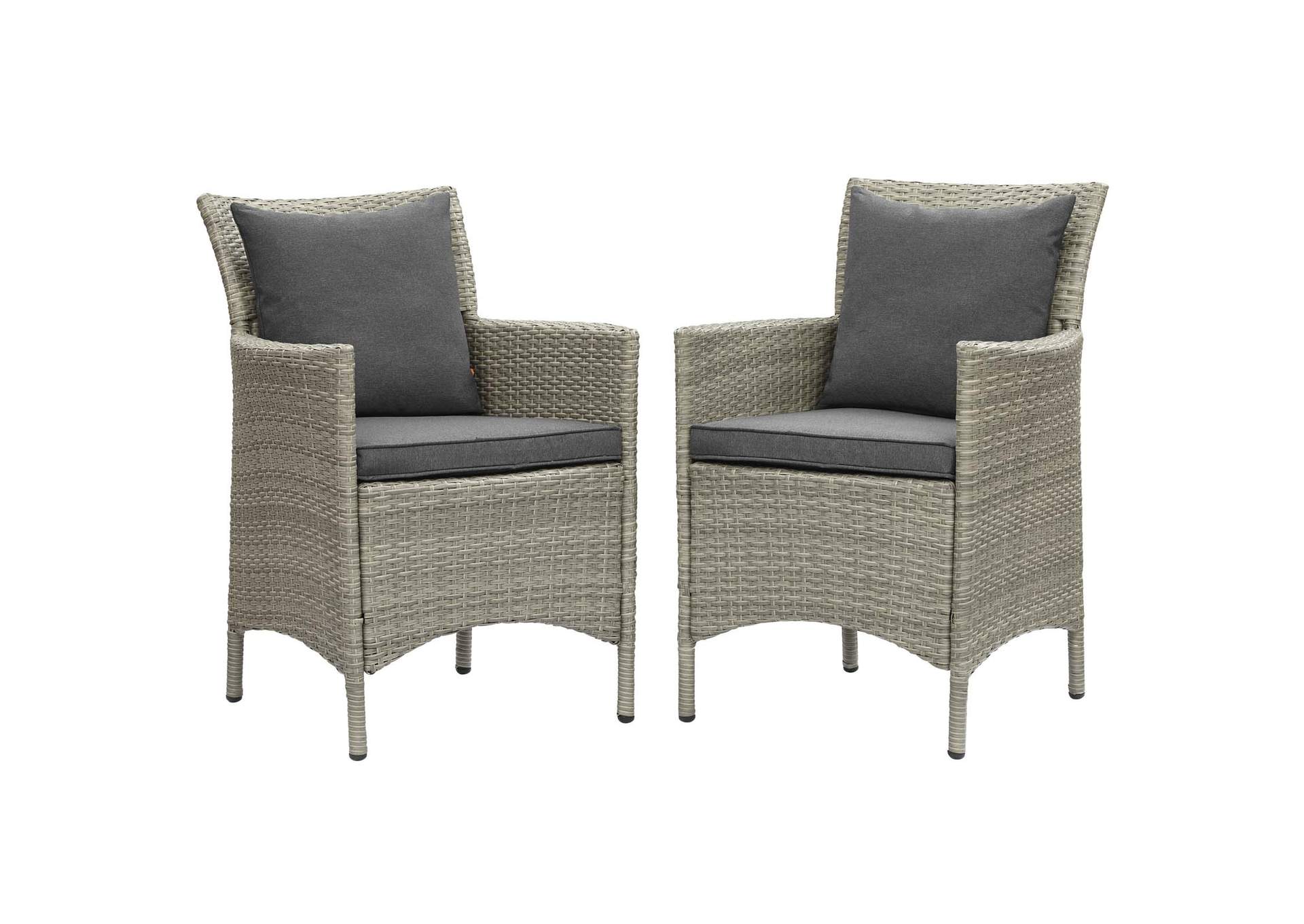Light Gray Charcoal Conduit Outdoor Patio Wicker Rattan Arm Dining Chair [Set of 2],Modway