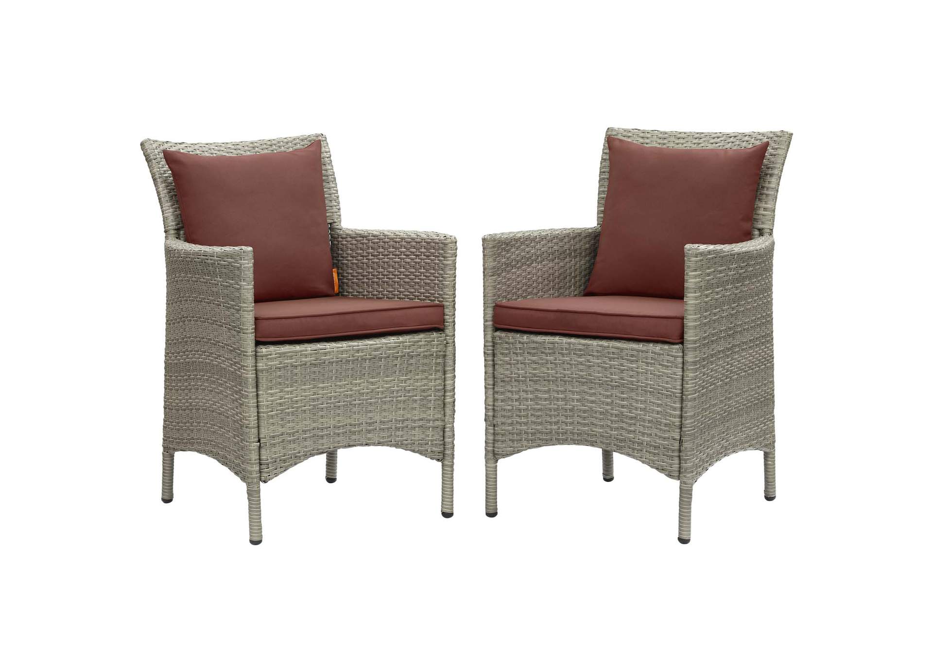 Light Gray Currant Conduit Outdoor Patio Wicker Rattan Arm Dining Chair [Set of 2],Modway