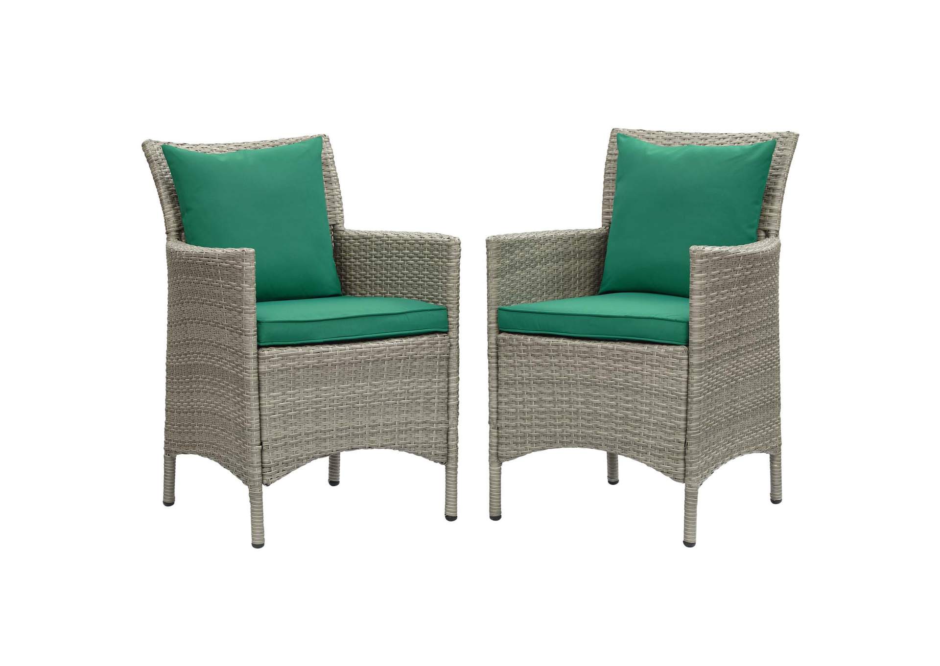 Light Gray Green Conduit Outdoor Patio Wicker Rattan Arm Dining Chair [Set of 2],Modway