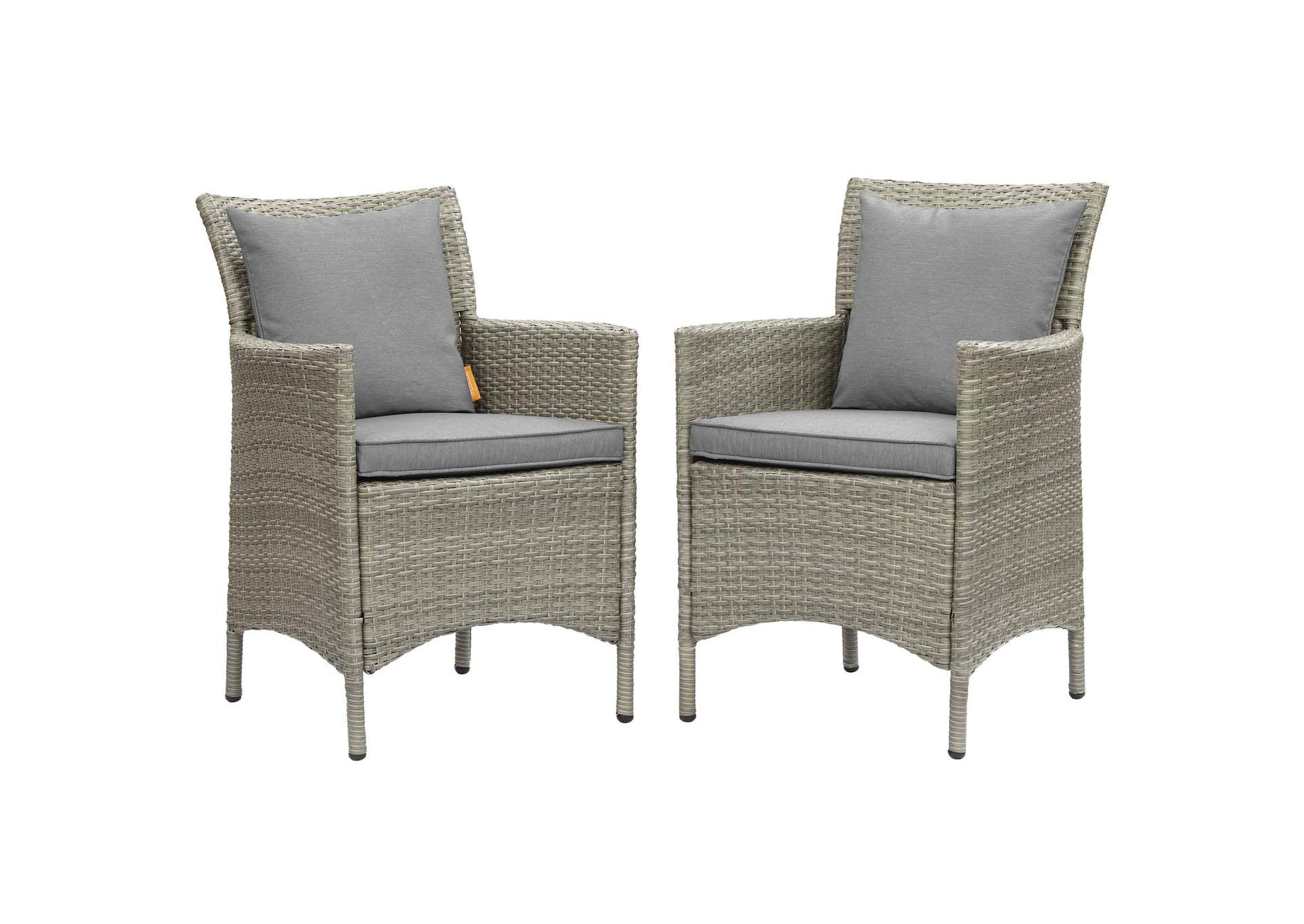 Light Gray Gray Conduit Outdoor Patio Wicker Rattan Arm Dining Chair [Set of 2],Modway