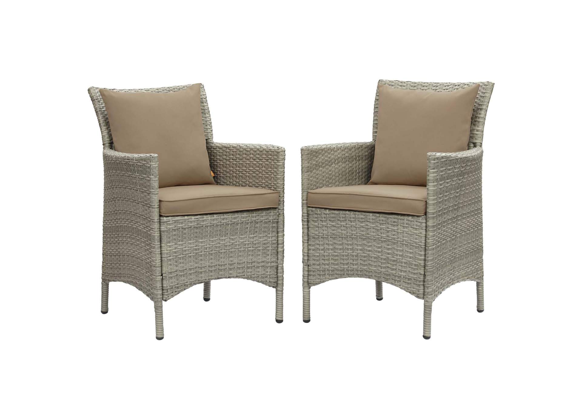 Light Gray Mocha Conduit Outdoor Patio Wicker Rattan Arm Dining Chair [Set of 2],Modway